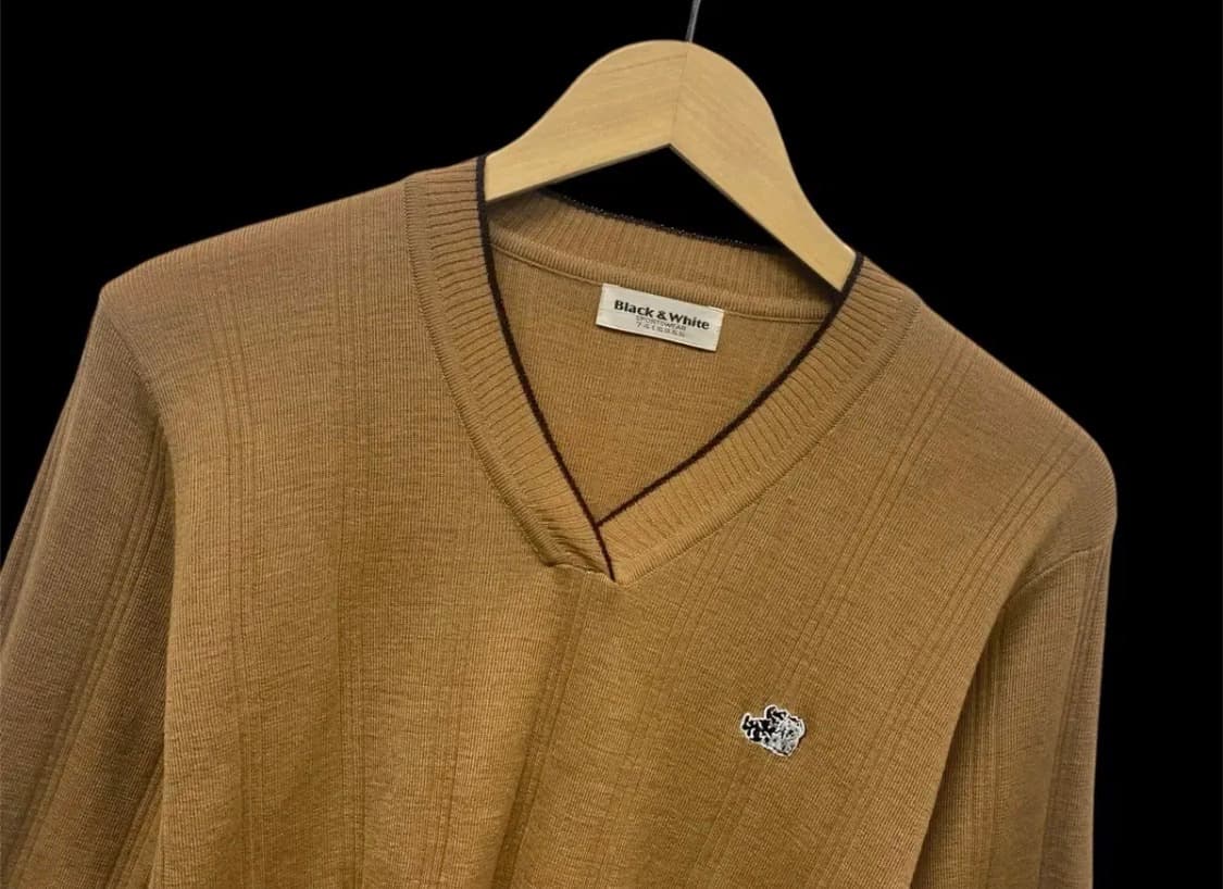 블랙앤화이트 얇은 브이넥 니트 S 상품이미지2