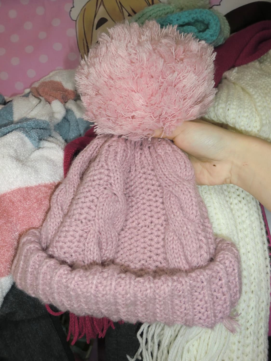 핑크 폼폼 비니 하구미 모리걸 러블리 빈티지 니혼진 상품이미지1