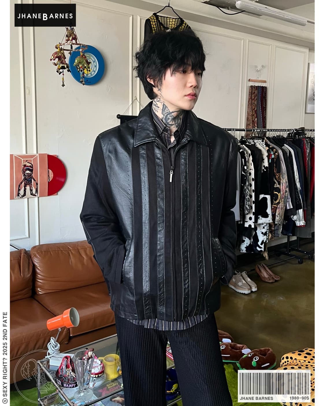 Jhane Barnes Leather Panel Stripe Jacket 상품이미지1