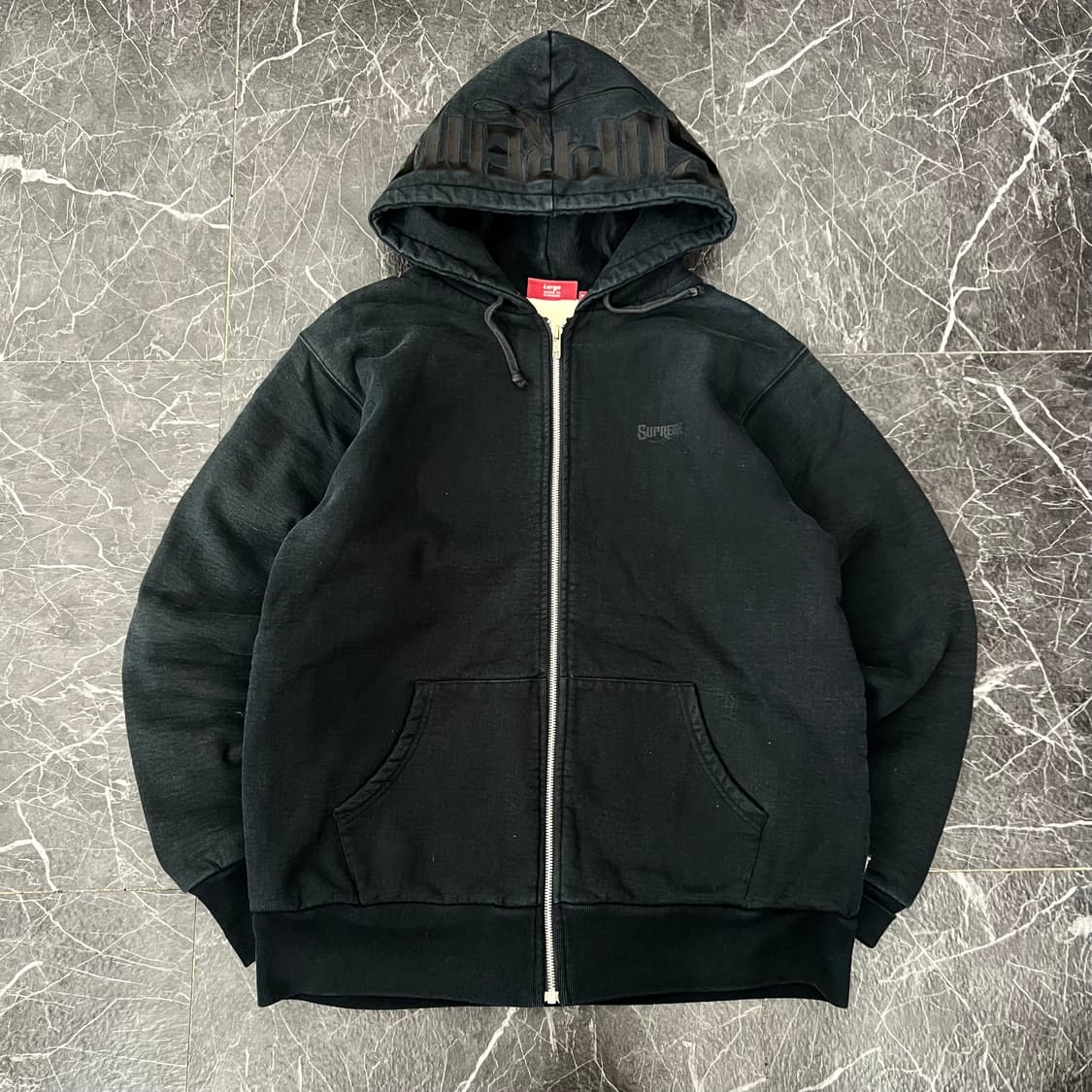 슈프림 아플리케 로고 써멀 후드집업 블랙  상품이미지1