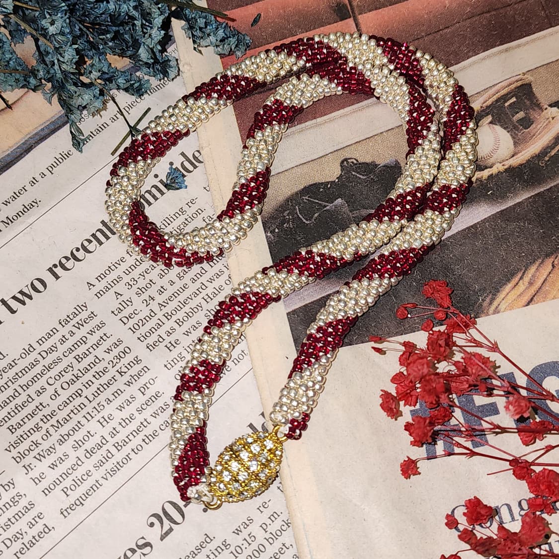 90s 프랑스 빈티지 목걸이 크로셰 비즈 로프 목걸이 엔틱 쥬얼리 상품이미지2