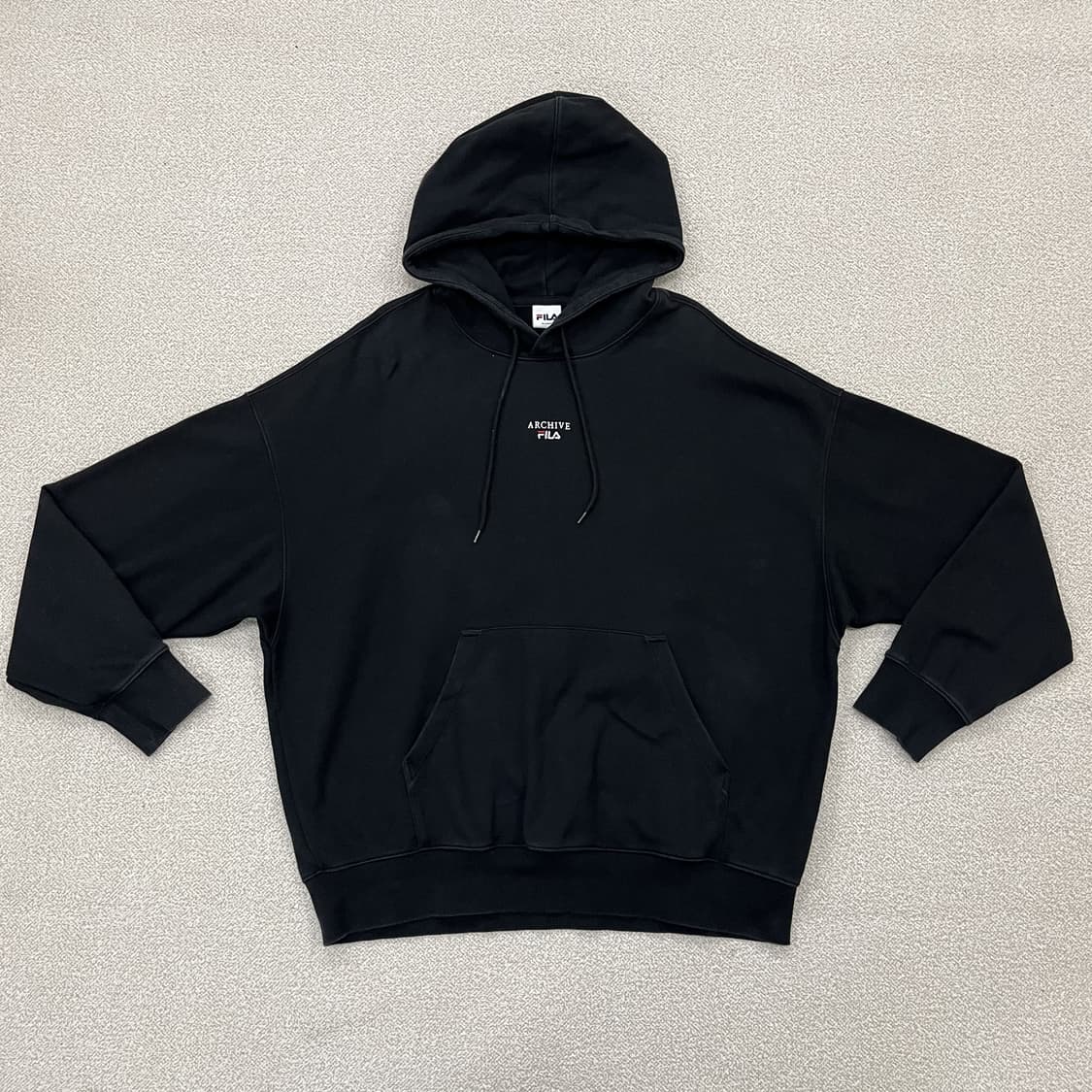 [XL] 휠라 공용 로고레이어드 오버핏 후드티 블랙 3958 상품이미지2