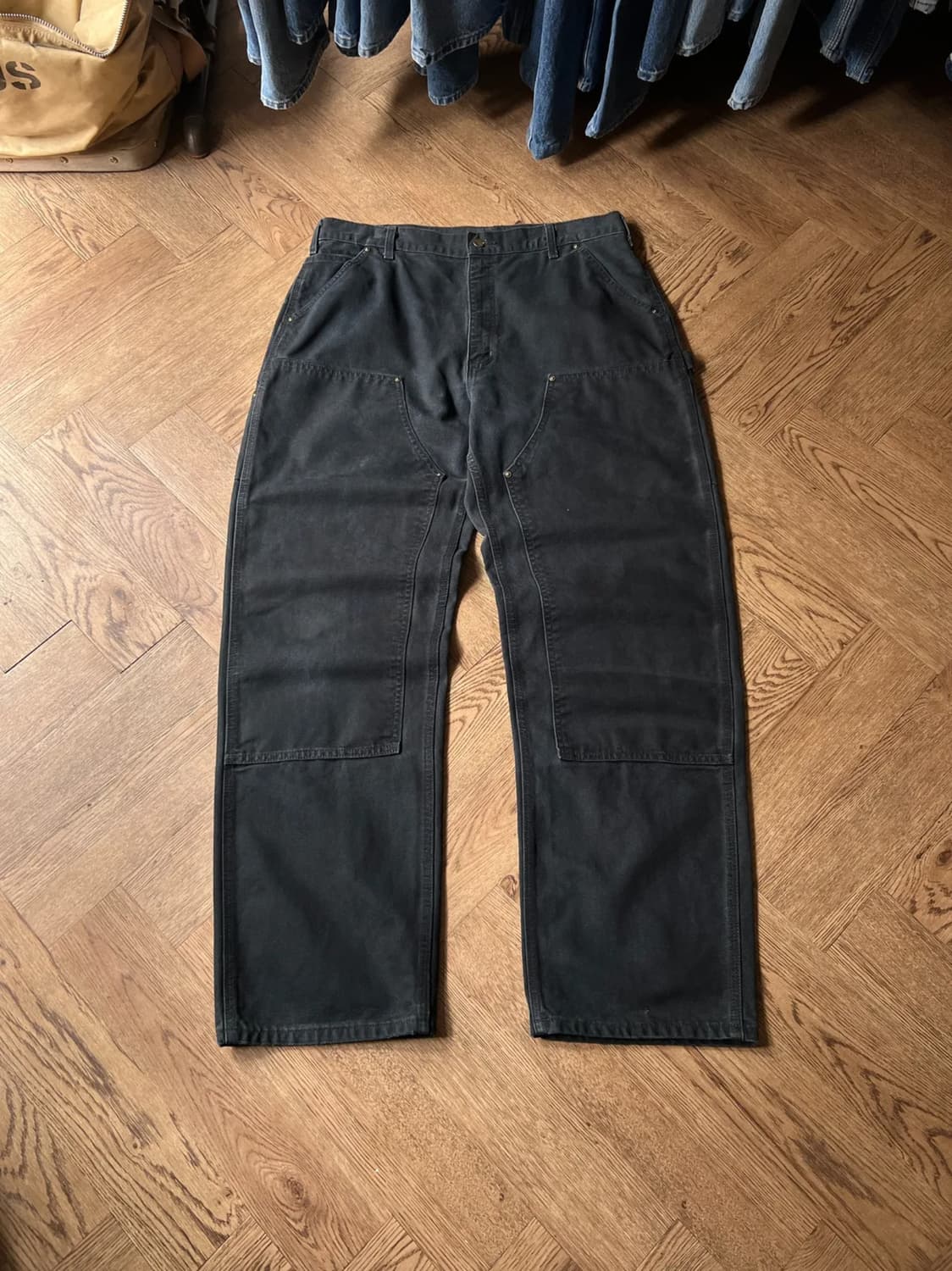 [34]칼하트 USA 빈티지 워싱 블랙 더블니 워크 팬츠 상품이미지1