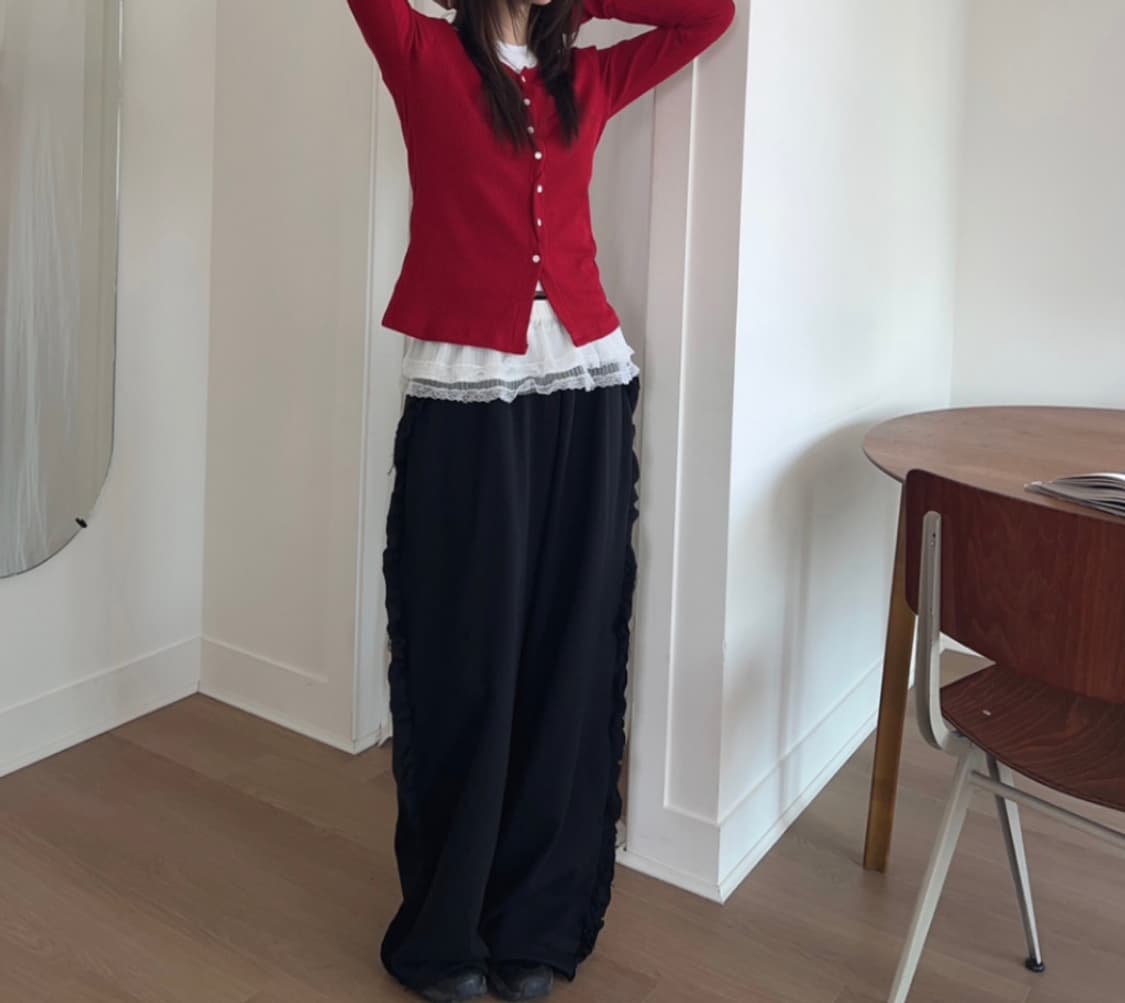 프릴 와이드 스웻팬츠 블랙  상품이미지2