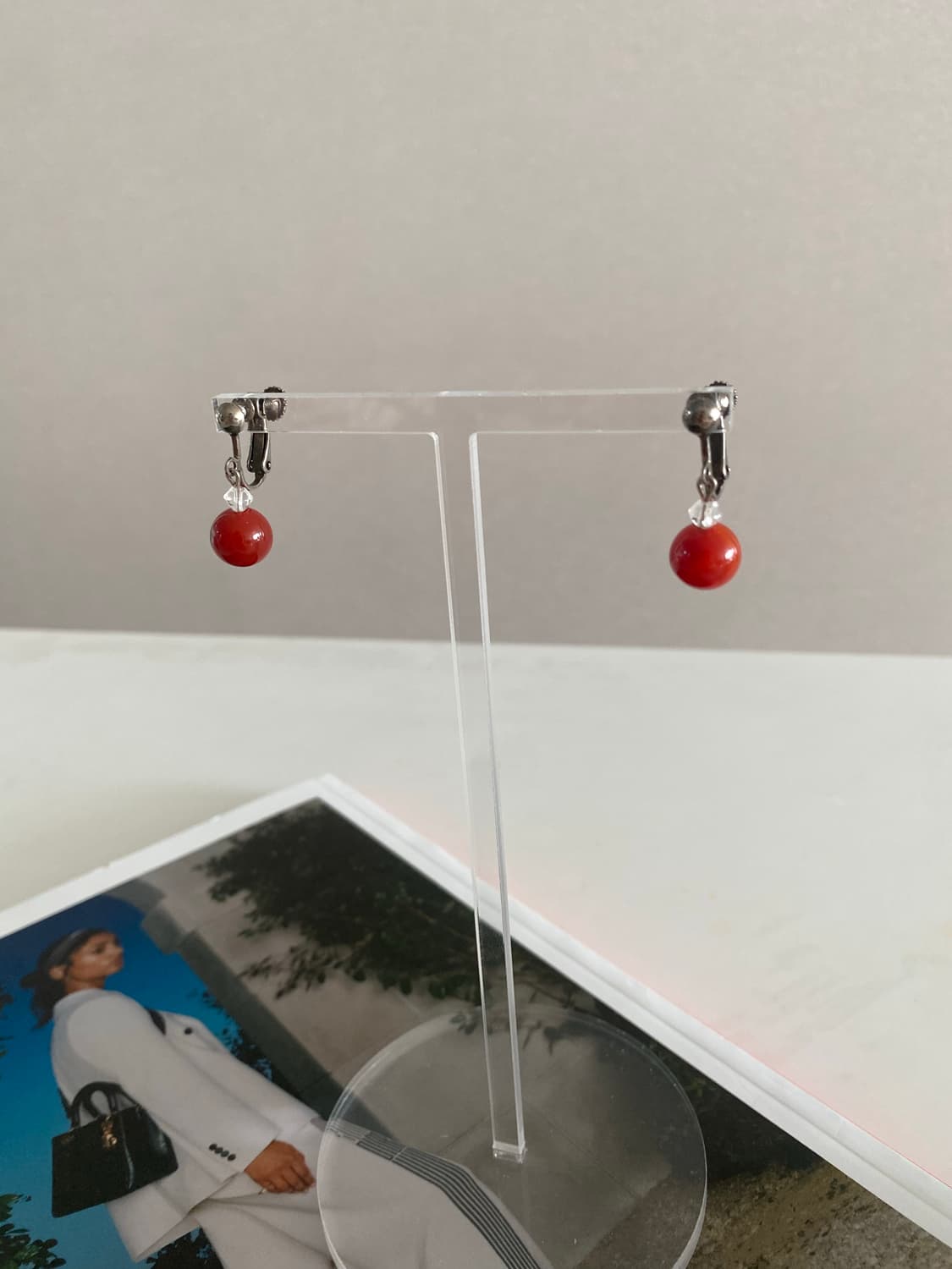 빈티지 레드 원석 귀찌 귀걸이 상품이미지1