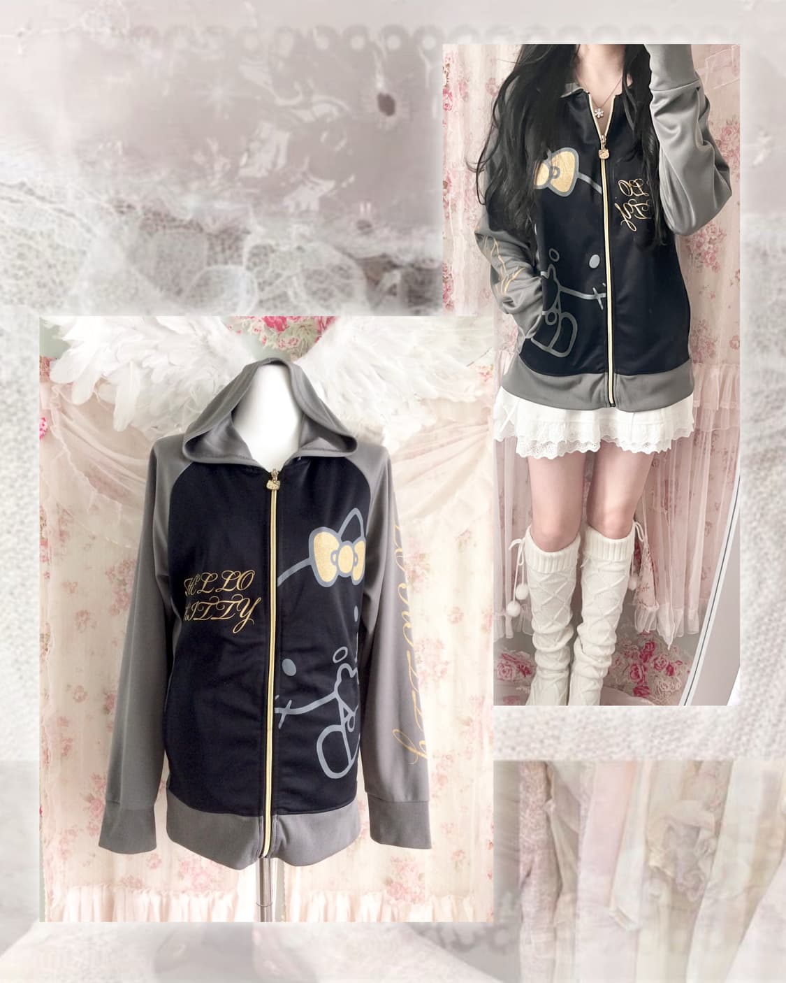 Hello kitty jersey hood zip up 상품이미지3