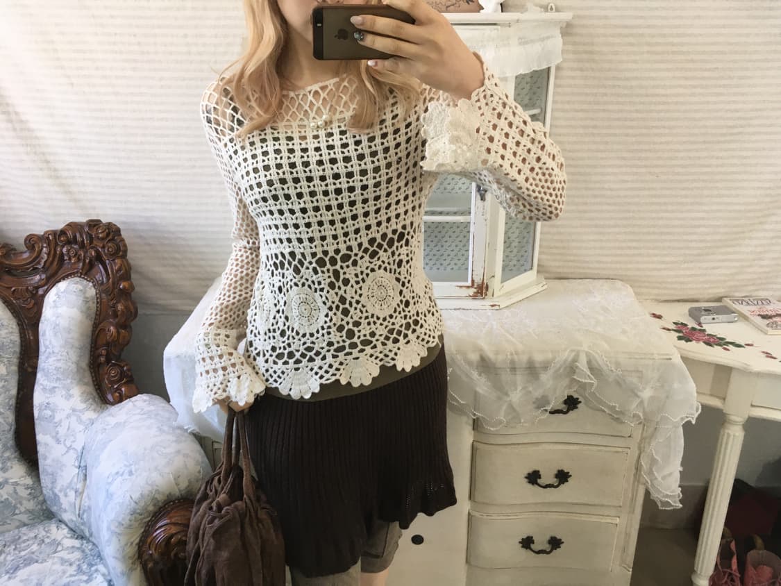 빈티지 아이보리 크로셰 하구미 니트 상품이미지1