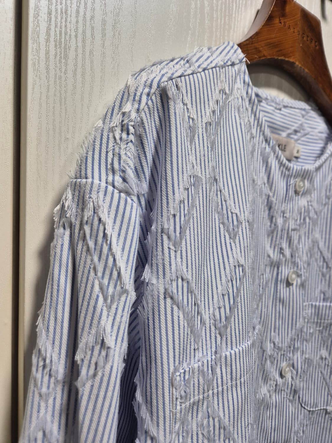 빈티지 봄여름 하늘색 스트라이프 프린지 숏 자켓 상품이미지2