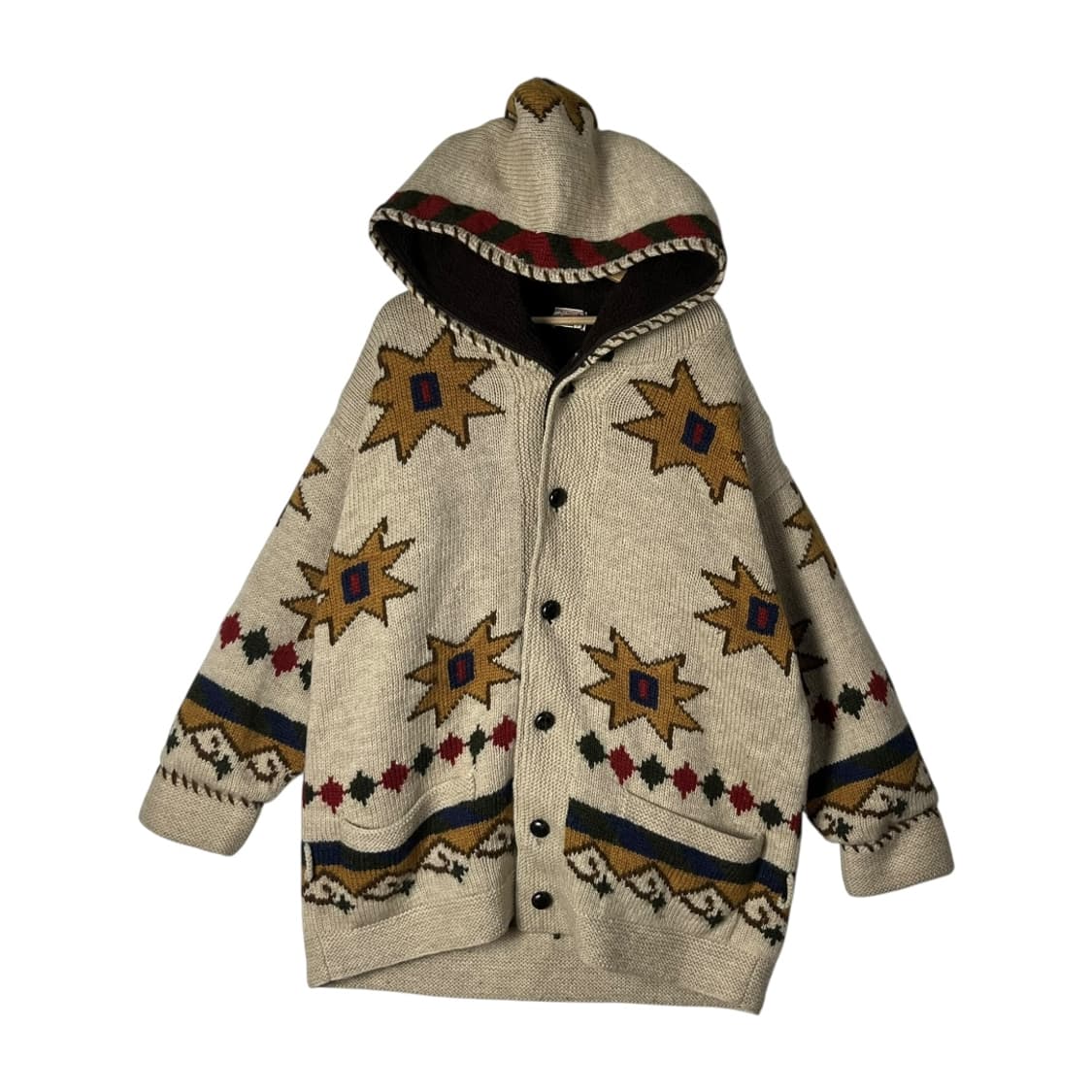 [VARORA] 바로라 웨스턴 네이티브 패턴 후드 니트가디건 상품이미지1