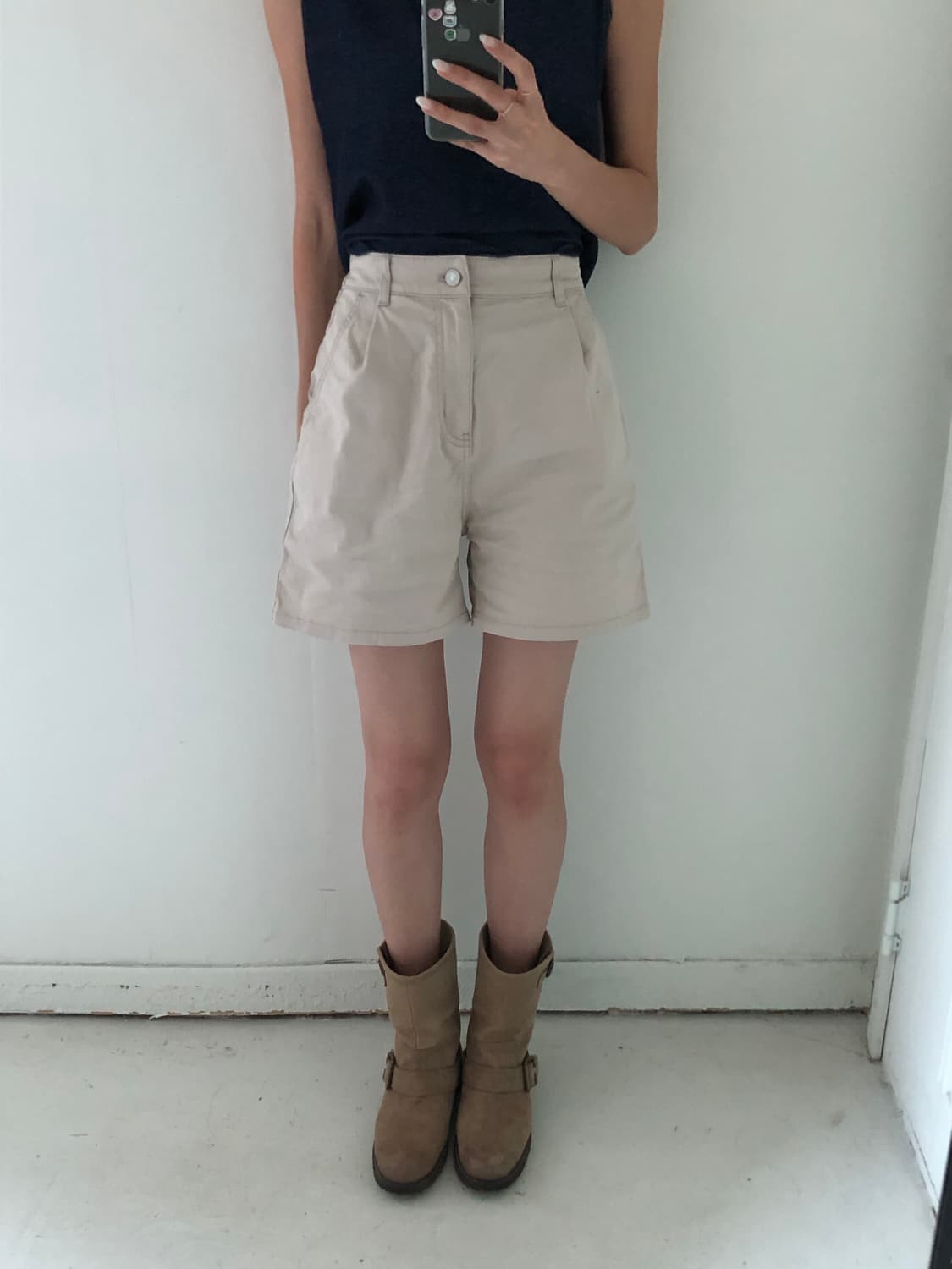 일본빈티지 코튼 핀턱 반바지 상품이미지2