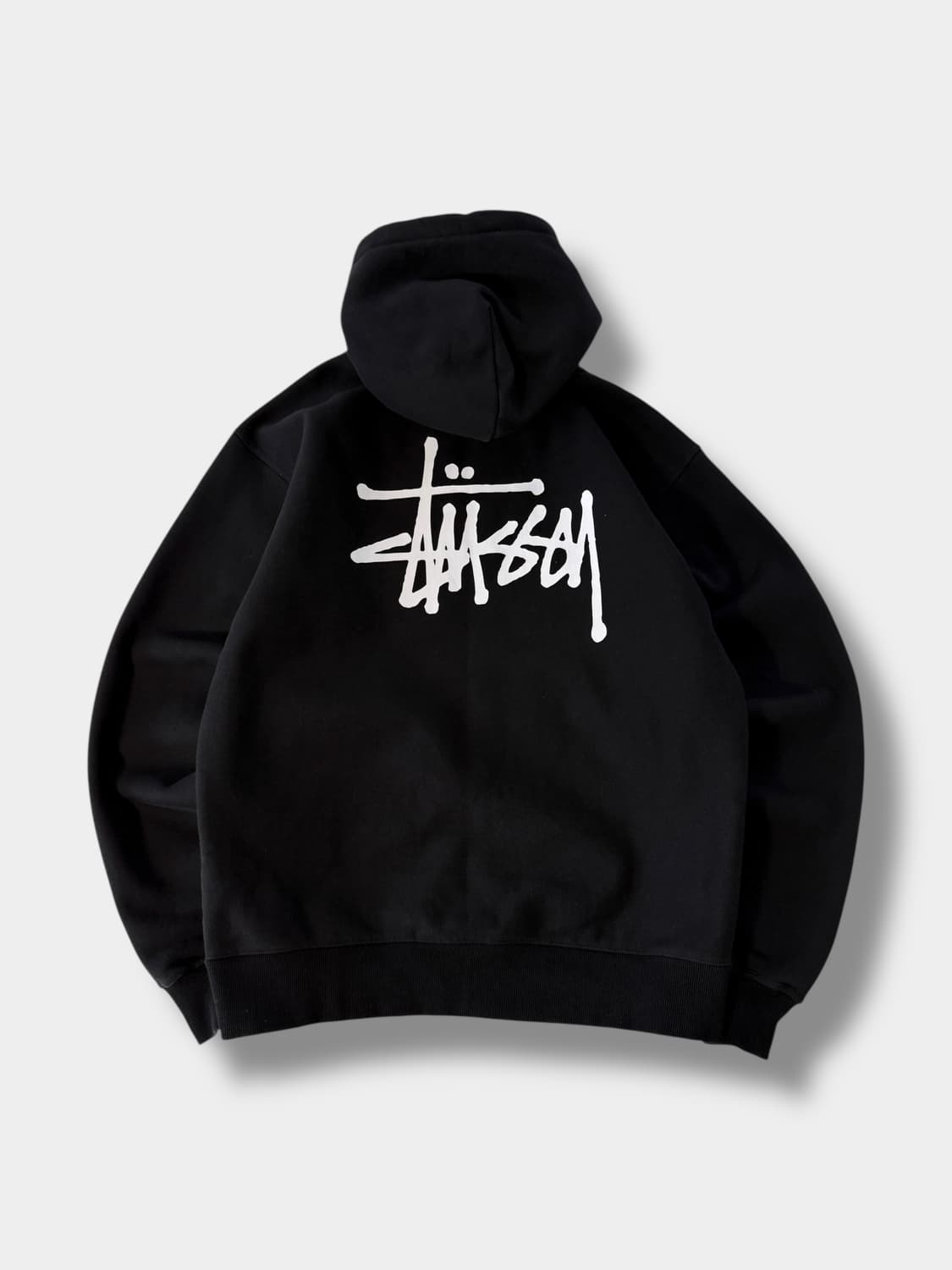 스투시 오버사이즈 빅스탁 로고 블랙 스웻 후드집업 상품이미지3