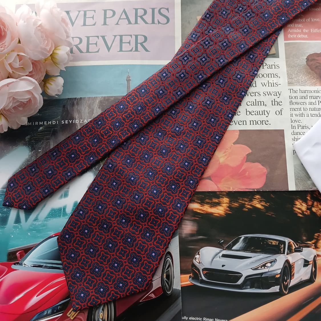 닥스 실크 레드&네이비 지오메트릭 넥타이 9.1cm A+등급 A18616 상품이미지3