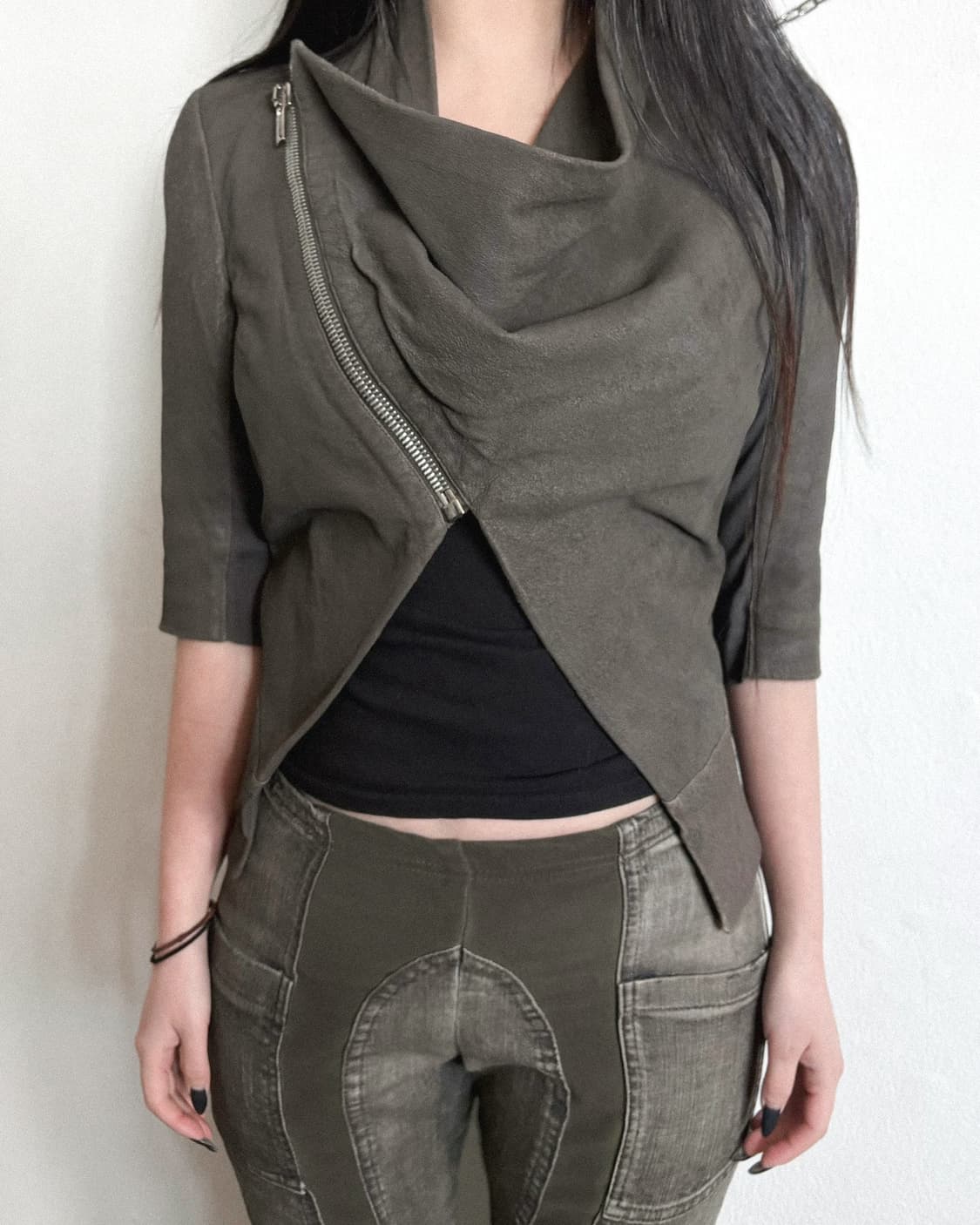 릭오웬스 2012 하이넥 드레이프 하프슬리브 바이커자켓 상품이미지1