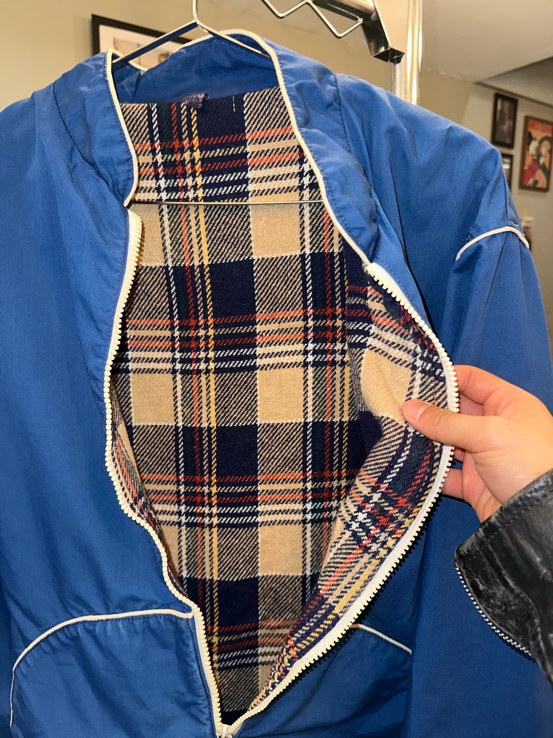90’s American blue check lining jacket 상품이미지10