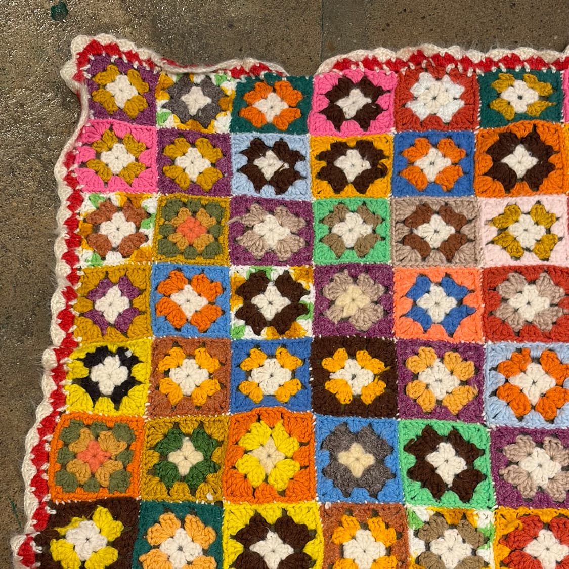 90s USA 멀티 꽃 니트 카페트 러그 매트 담요 상품이미지2