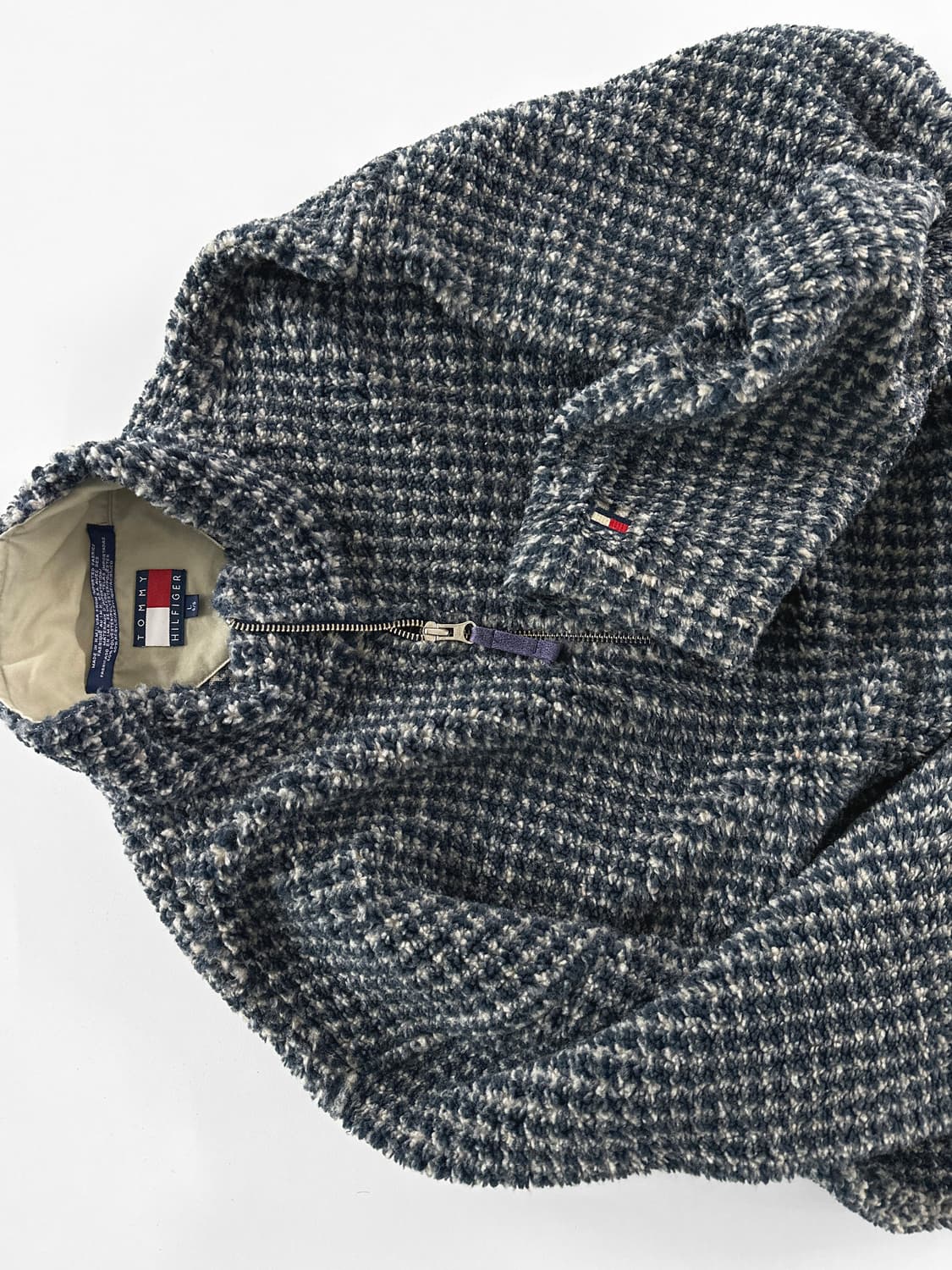 90s 빈티지 타미 힐피거 usa 부클 하운드 체크 하프 집 풀오버 상품이미지1