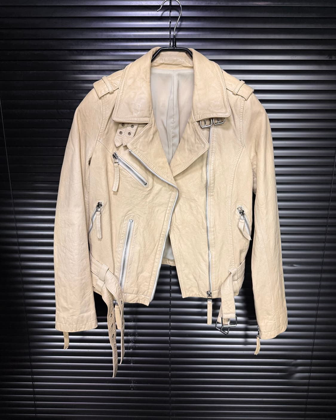 이태리 베이지 양가죽 라이더 바이커 자켓 고스 펑크 락 시크 갸루 로리  상품이미지3