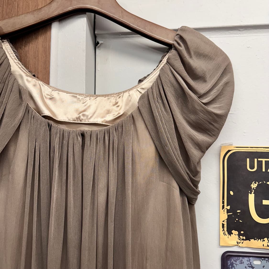 Beige Khaki Shirring long Dress 상품이미지6