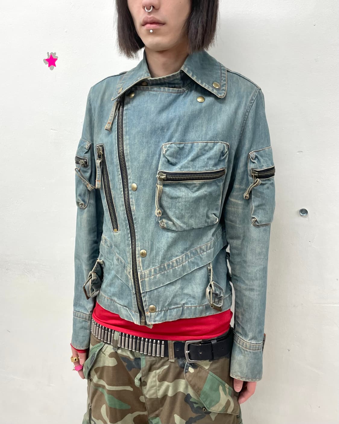 Big pocket asymmetric wash denim jacket 상품이미지4