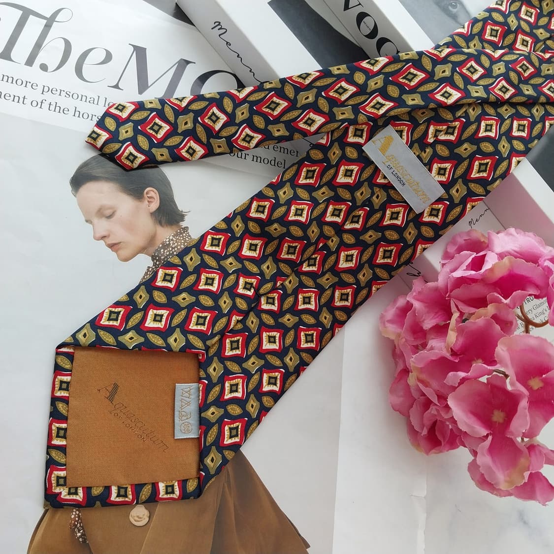 아쿠아스큐텀 네이비 올리브 패턴 넥타이 9.6cm A+등급 K2598 상품이미지5