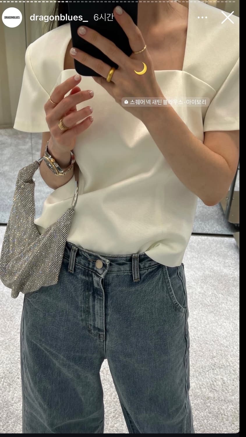 새상품) 드래곤블루스 DRAGONBLUES 스퀘어 넥 새틴 블라우스 S 상품이미지2