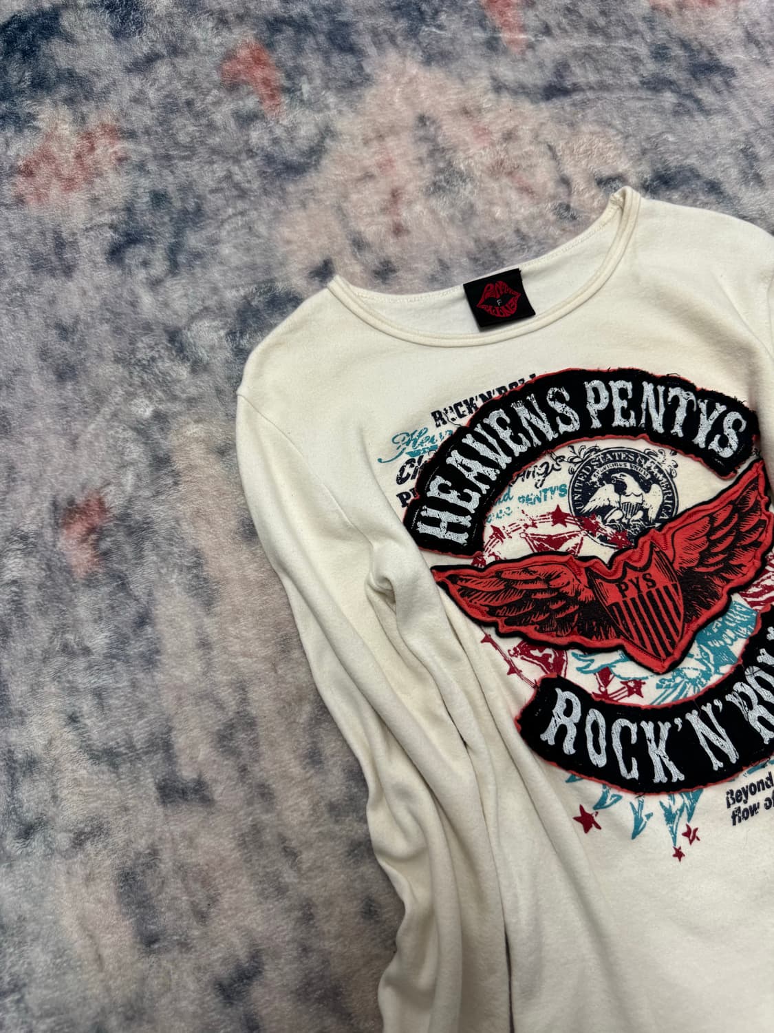Pentys y2k patch flare sleeve top 상품이미지3