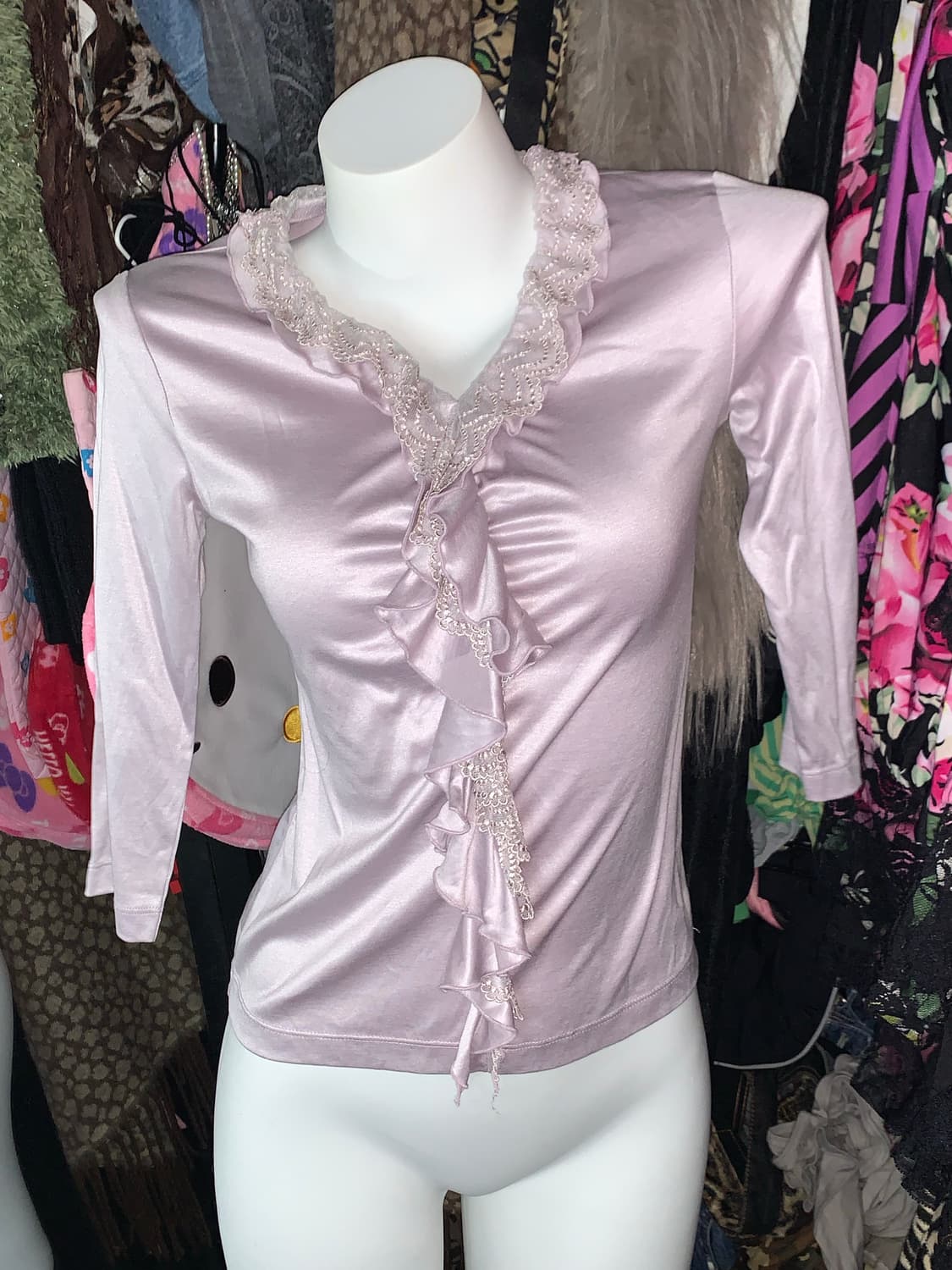 y2k 엔틱 연보라 프릴 레이스탑  상품이미지2