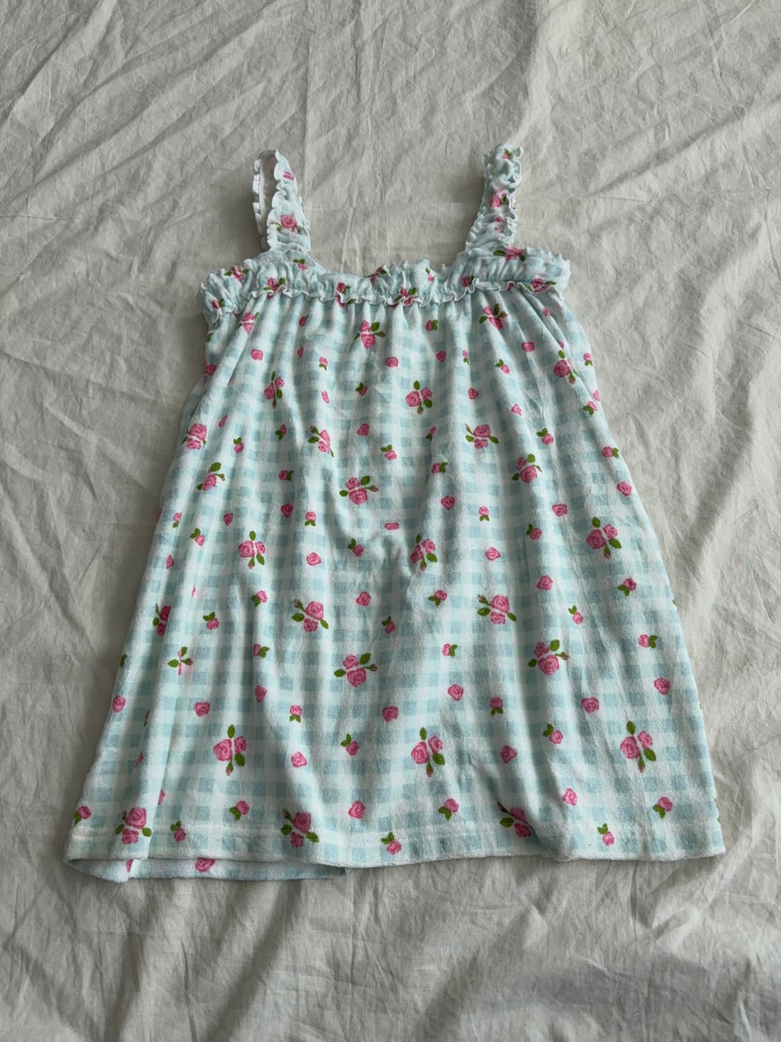 애플민트 하이틴 러블리 체크 테리 슬리브리스 상품이미지4