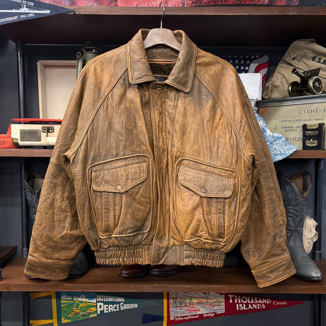 80s 드옴 아 옴 G-1 플라이트 자켓 쉽스킨 레더 플리스안감 N671 상품이미지1