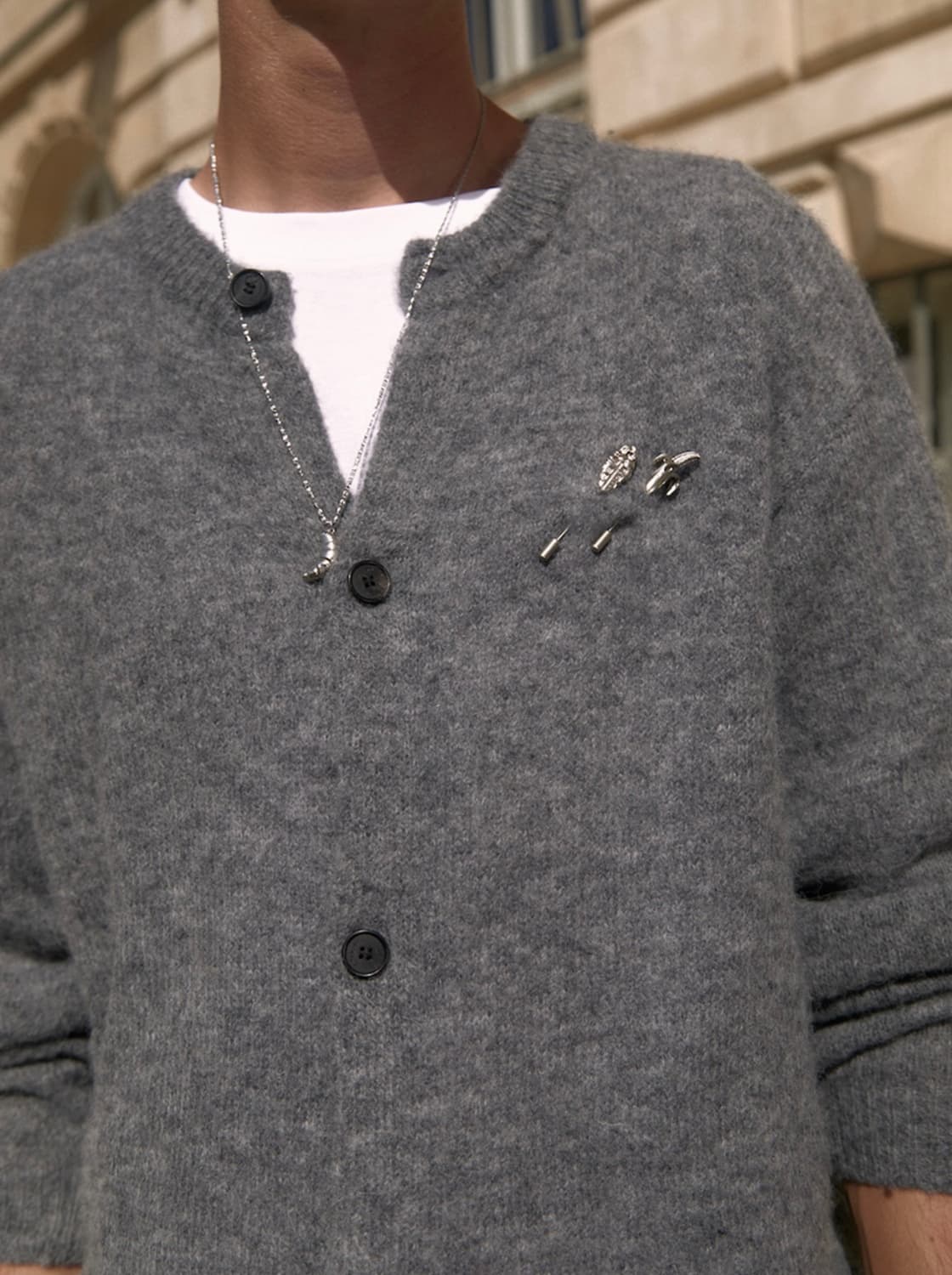 STU / 라운드넥 가디건 (라이트 그레이) / L 상품이미지3