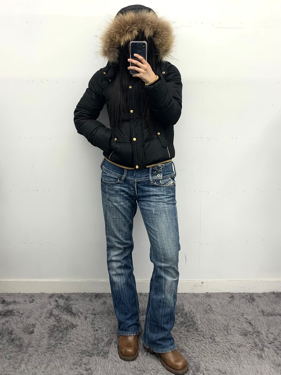 에비수 퍼후드 라인 크롭 패딩 상품이미지3