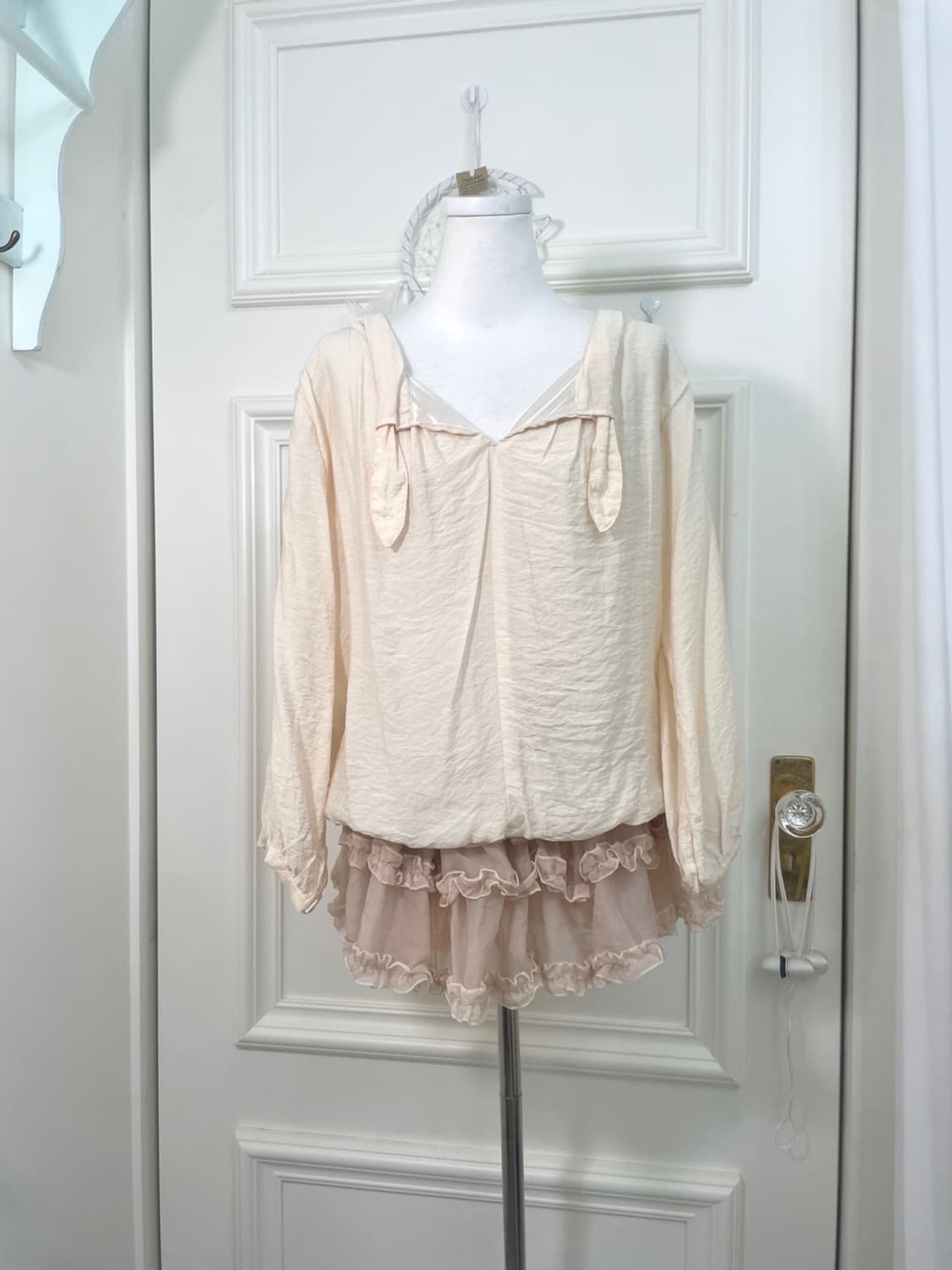 SM2 sheer coral v-neck pleats mori blous 상품이미지1