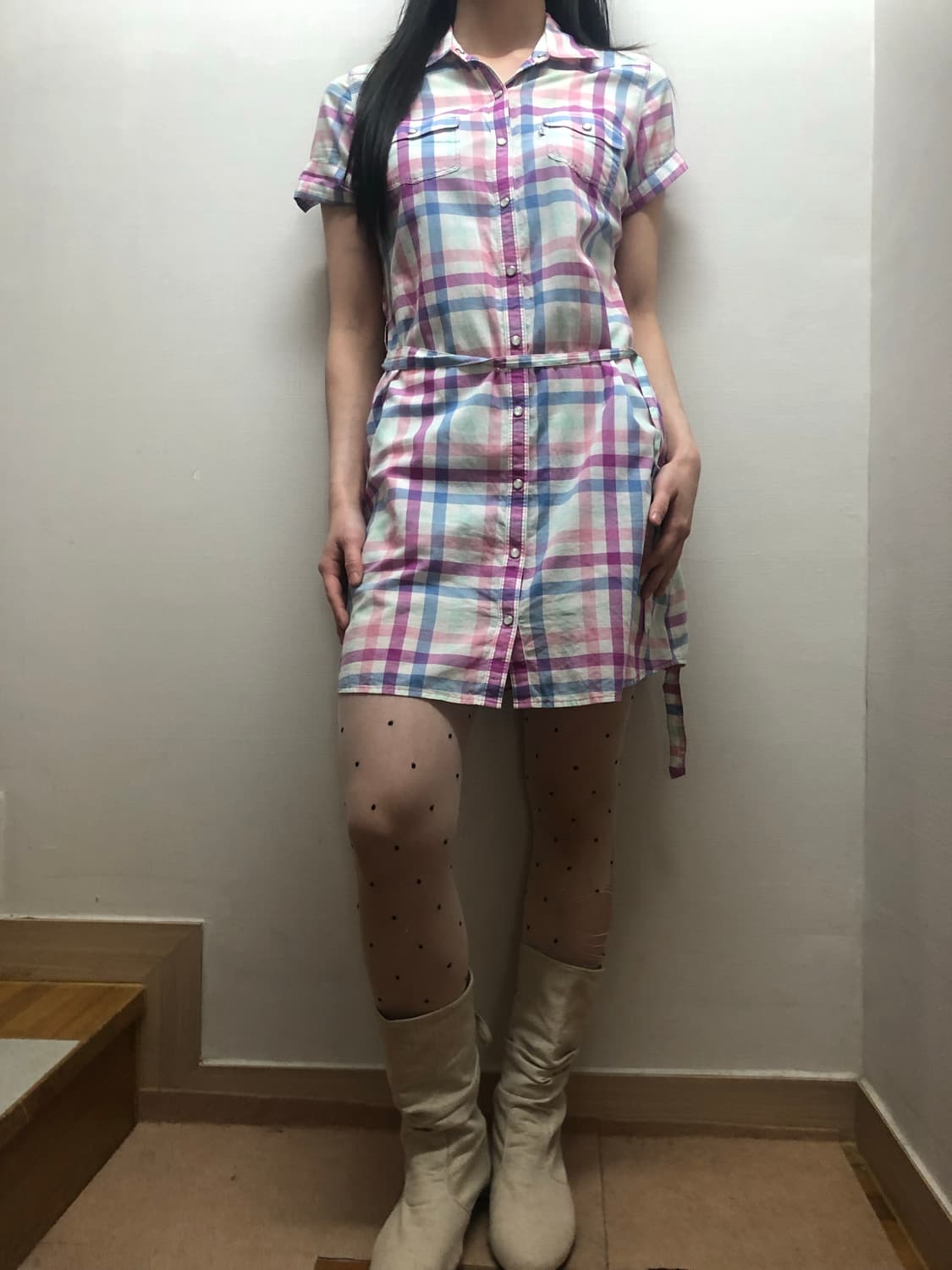 빈티지 리바이스 핑크 체크 원피스 상품이미지3