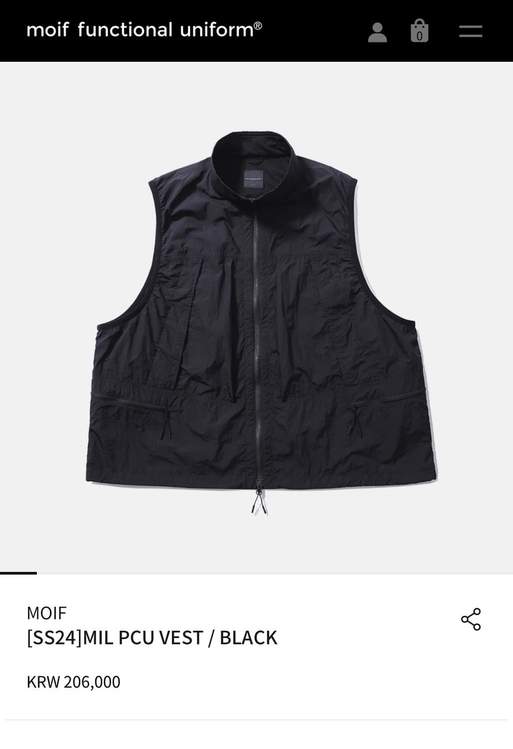 3사이즈) 모이프 24ss mil pcu vest 블랙 상품이미지1