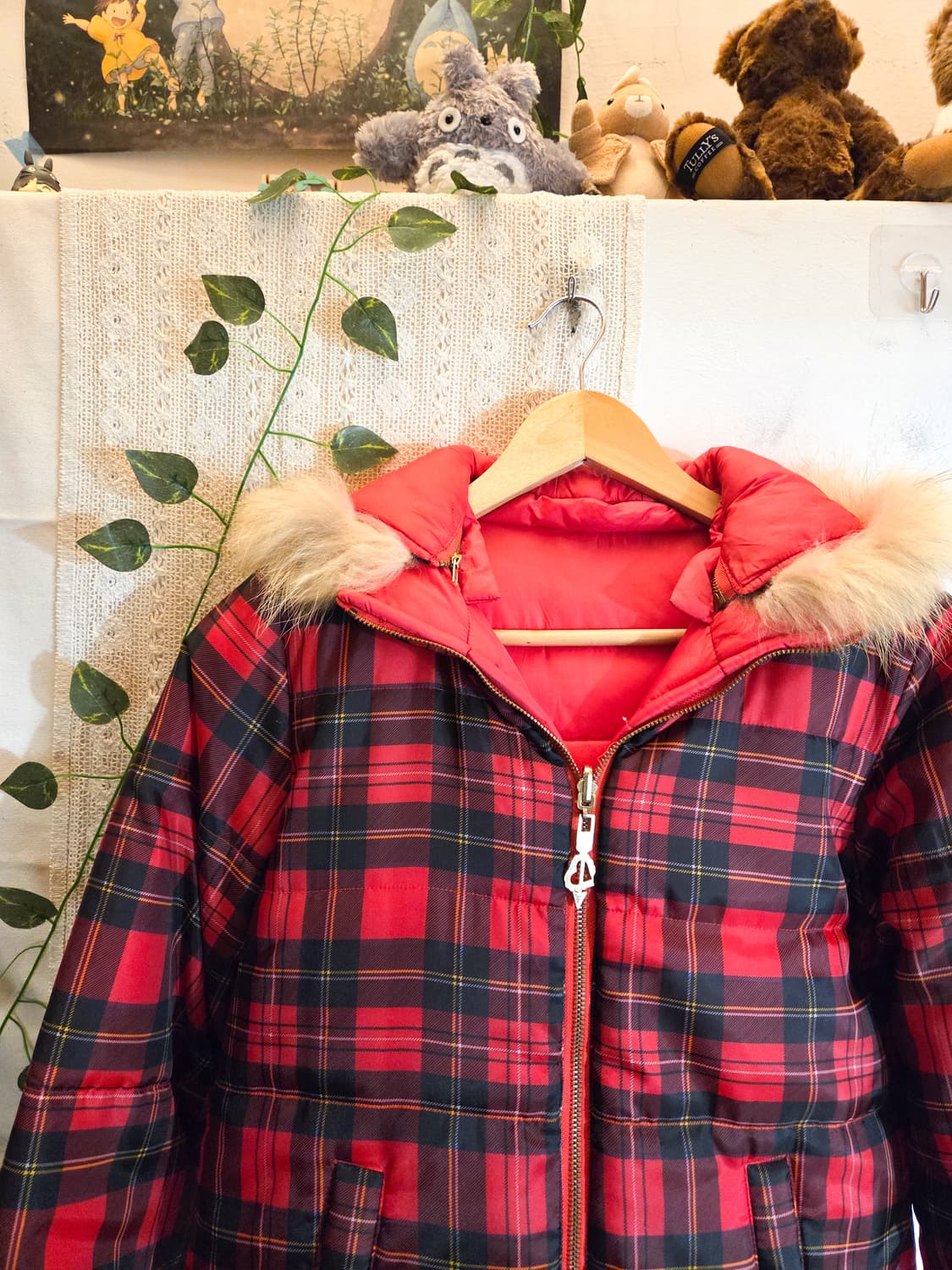 리버시블 레드 체크 키치 패딩 상품이미지2