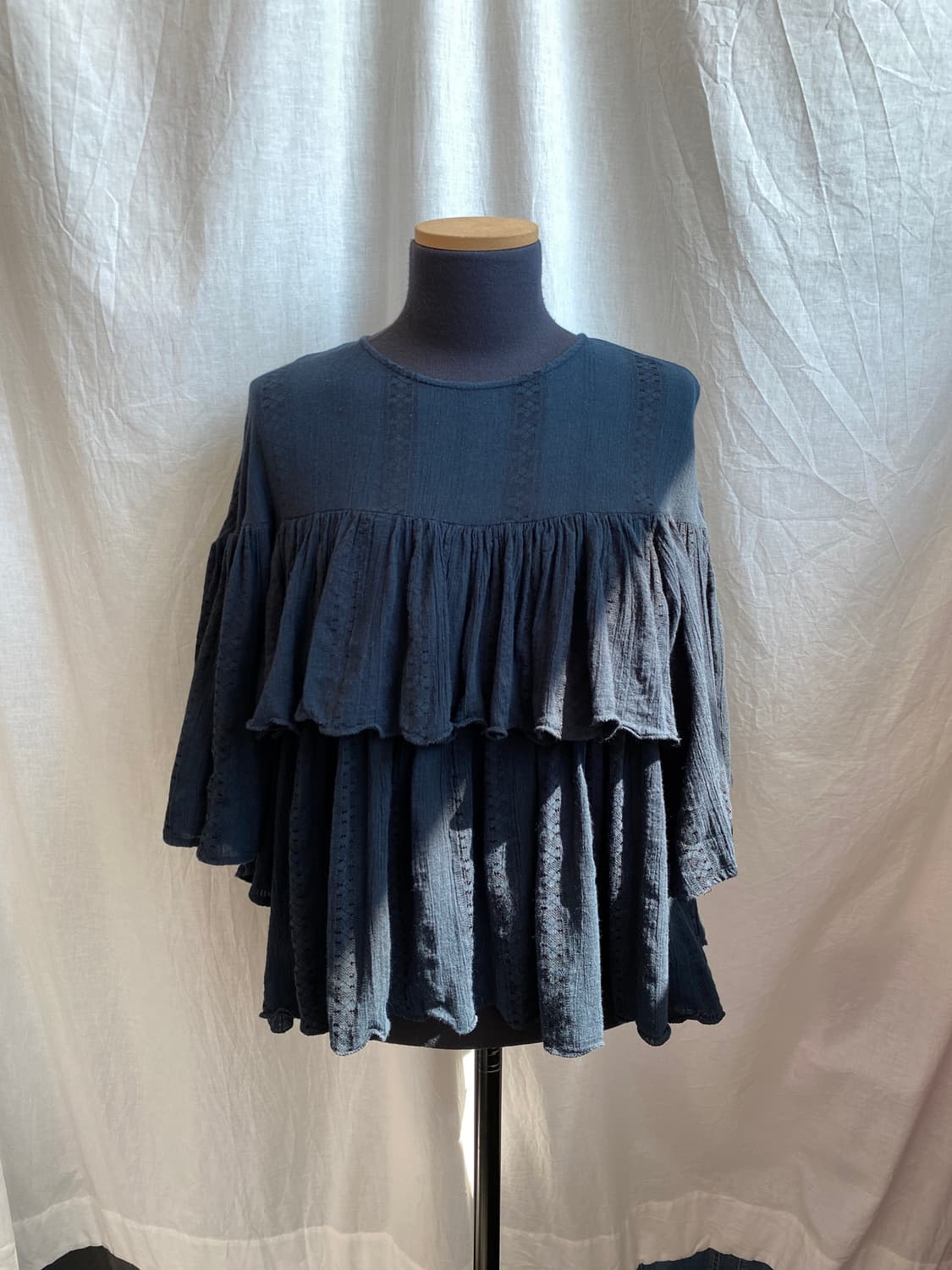 네이비 면혼방 반팔블라우스(M-L) 상품이미지8