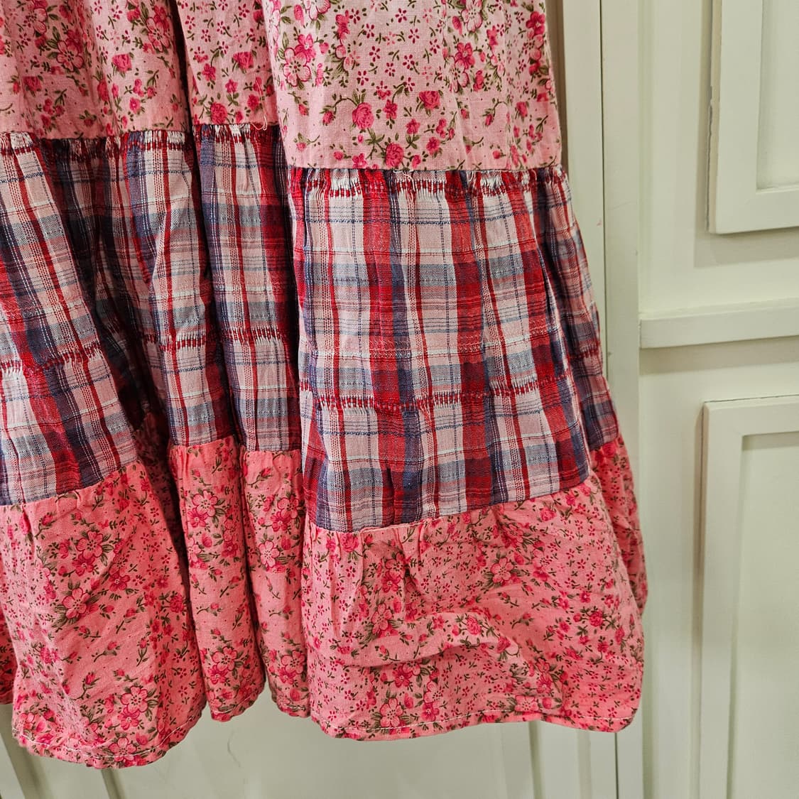 체크 패치 플라워 캉캉 롱원피스 상품이미지5