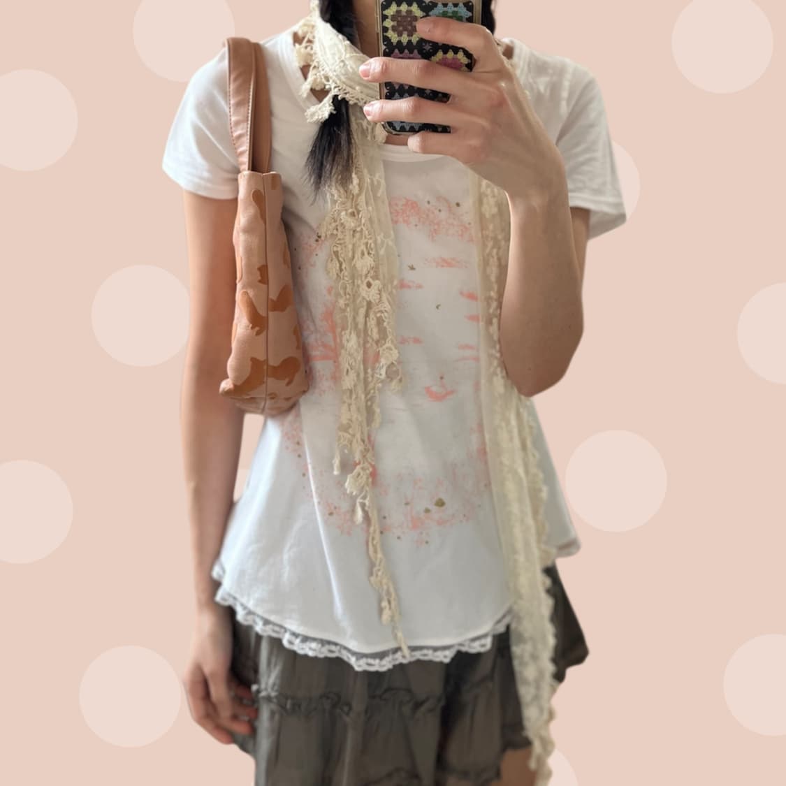 츠모리 치사토 고양이&나비 피치핑크 레더 토트백 상품이미지3