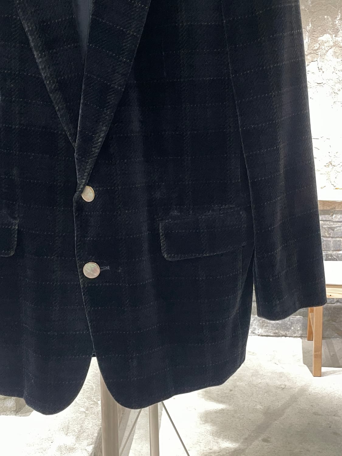 이브 생로랑 디퓨전 옴므 다크 블루 체크 2B 벨벳 블레이저 상품이미지5