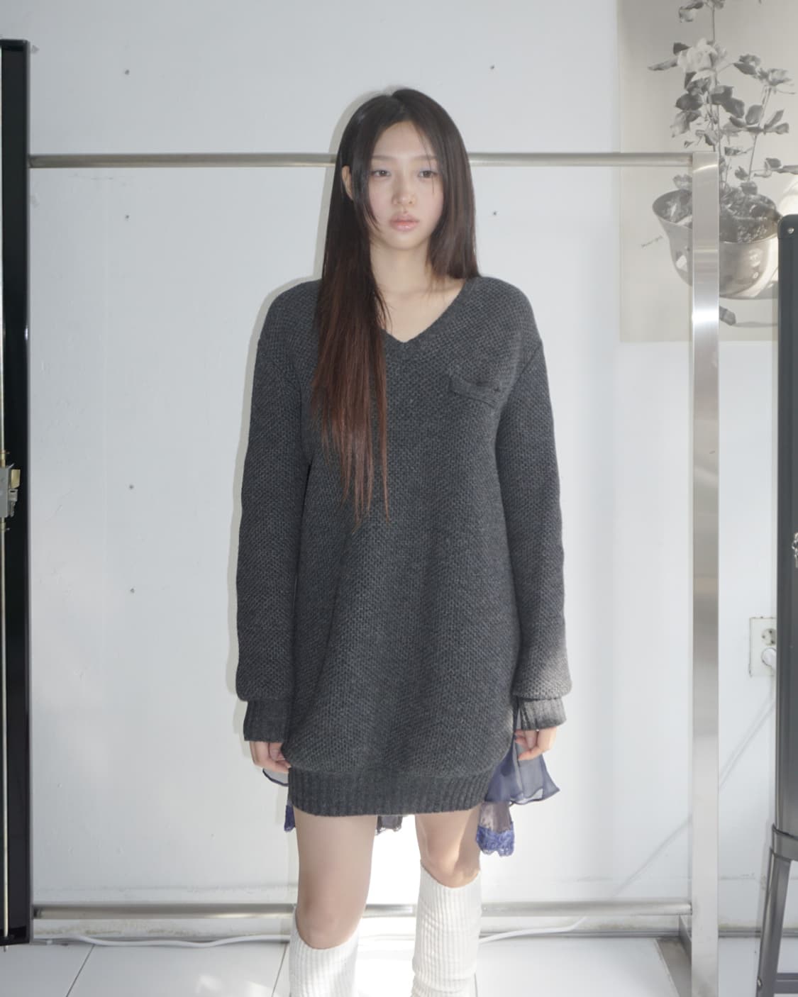 SACAI layered knit chiffon dress 상품이미지3