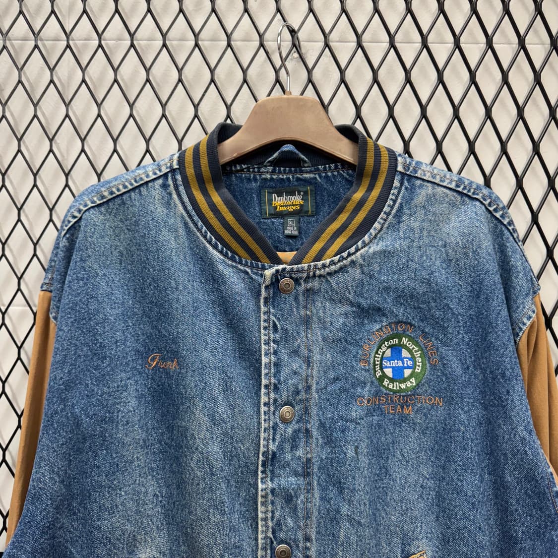 USA VTG 90s 빈티지 데님 바시티 베이지 배색 워크 자켓 상품이미지3