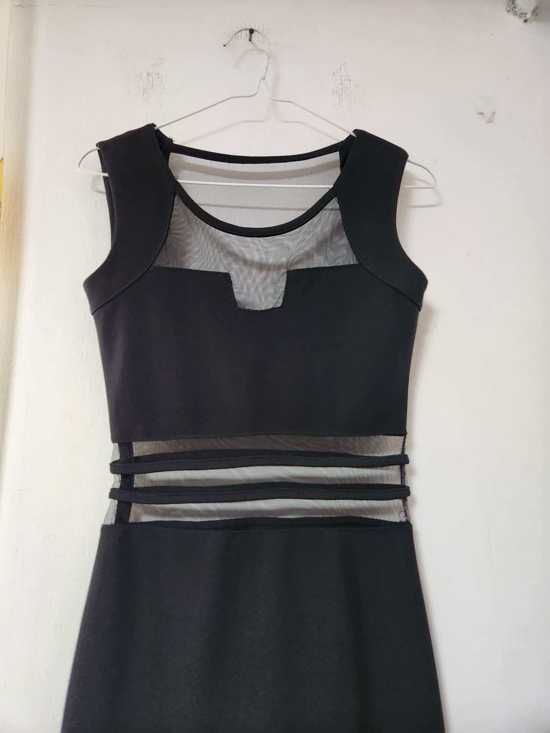 블랙 시스루 배색 미니 원피스 XS 상품이미지3