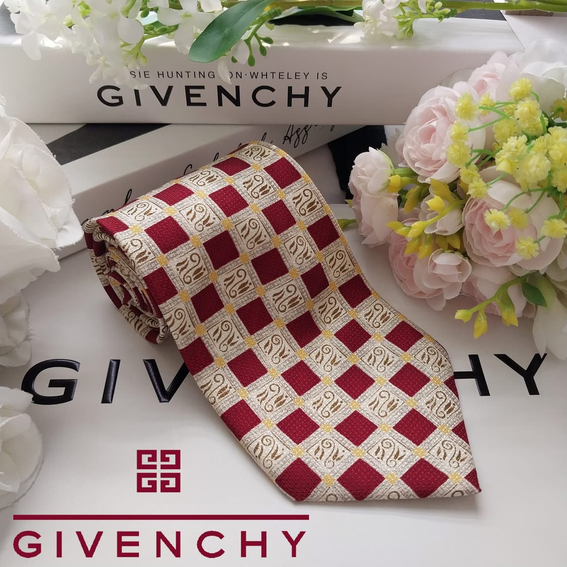 지방시 실크 베이지 체크 패턴 넥타이 9.8cm A+등급 K2429 상품이미지2