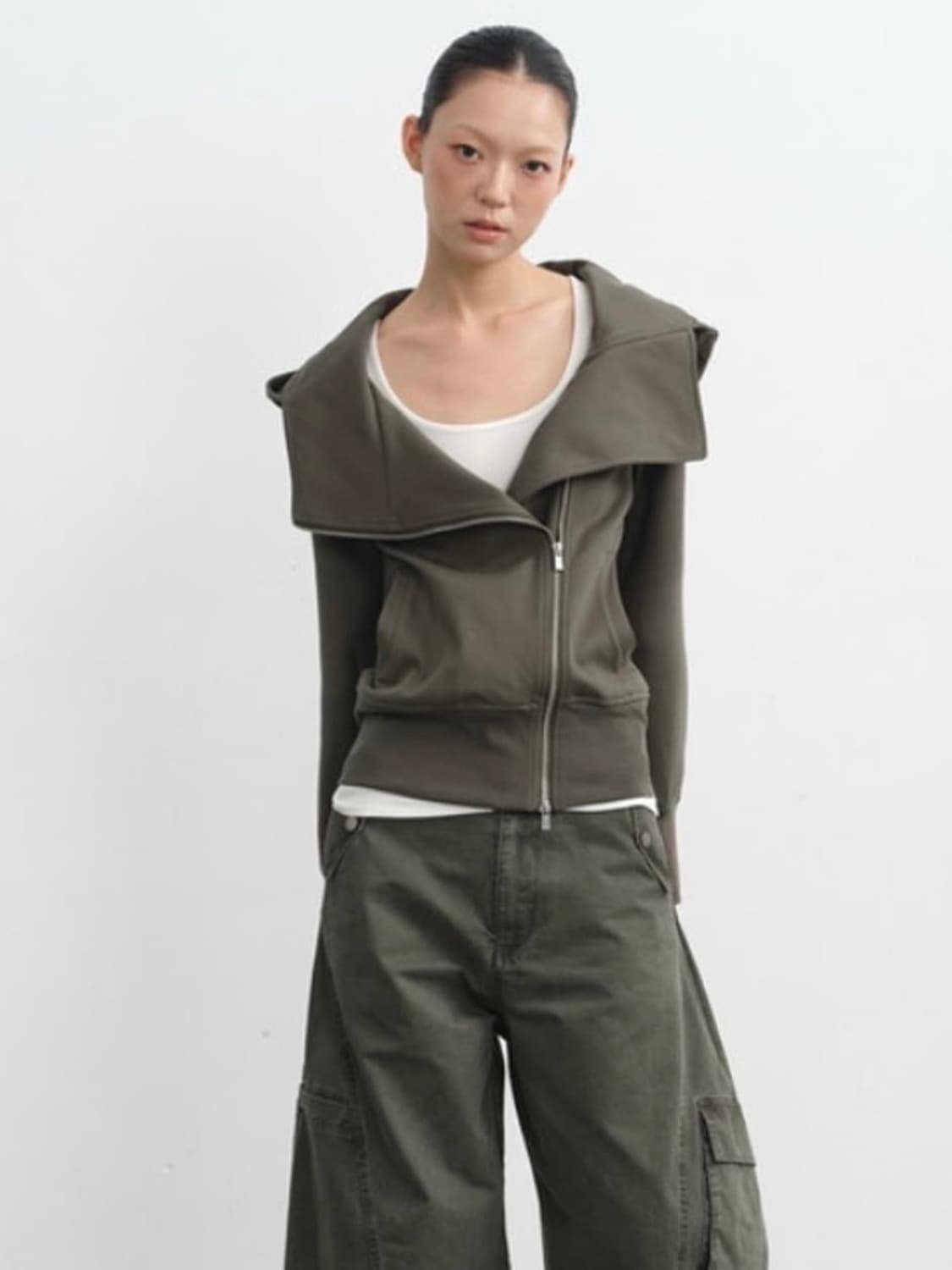 자카나 하이넥 후드집업 카키 S  상품이미지2