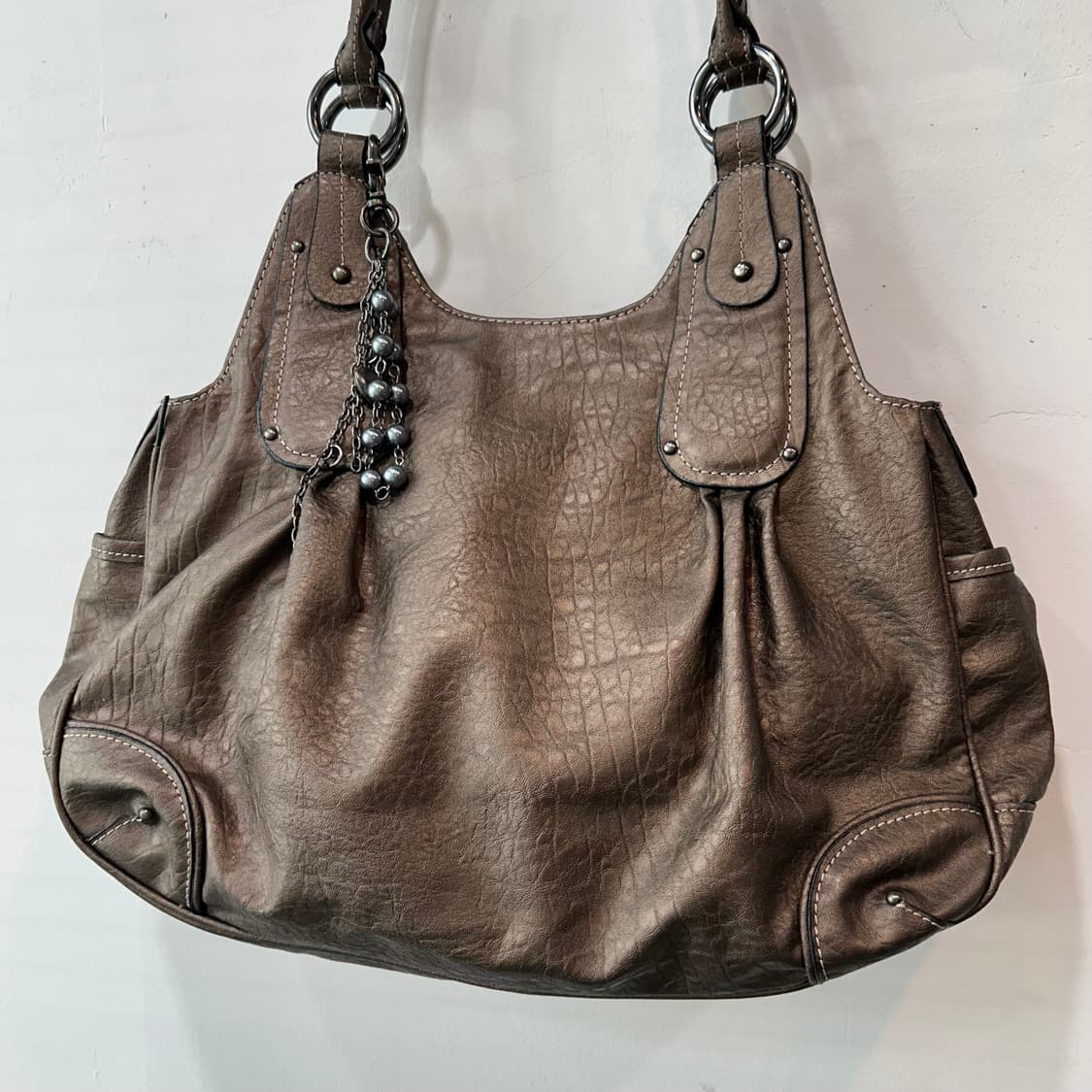 글로시 브라운 레더 숄더백 상품이미지2