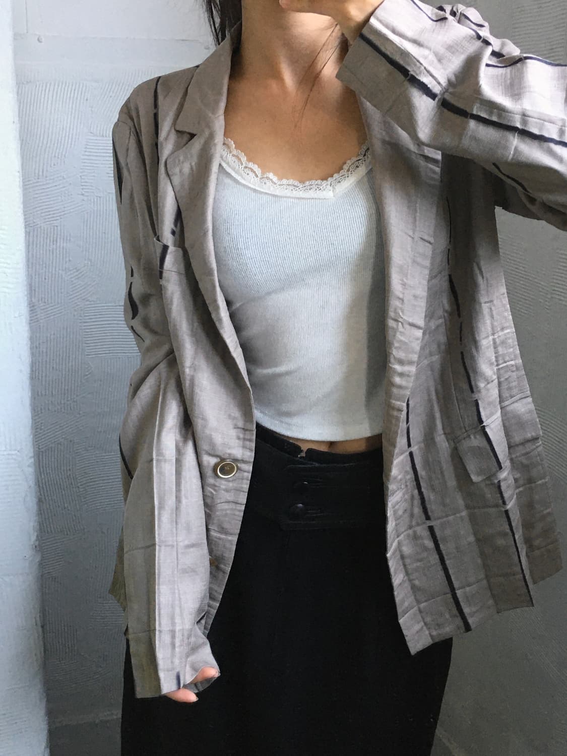 Issey Miyake 이세이 미야케 베이지 라인 블레이저 상품이미지1