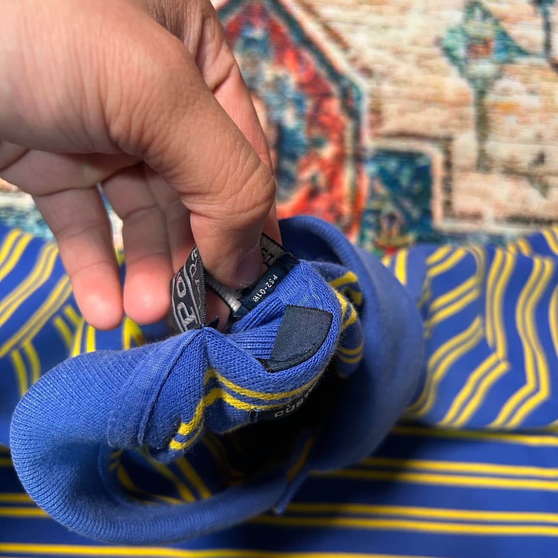 [L] 폴로 랄프로렌 옐로우 블루 스트라이프 카라 반팔 상품이미지5