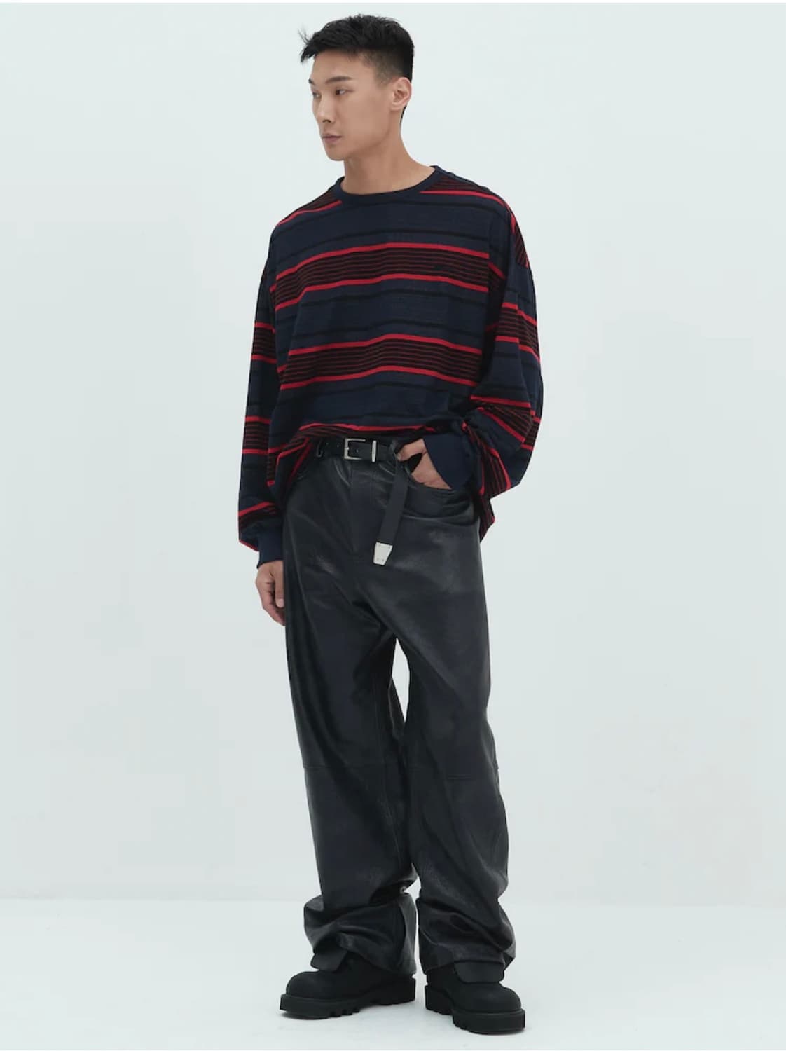 L) 준지 스튜 스트라이프 오버핏 롱슬리브 - 네이비 상품이미지2