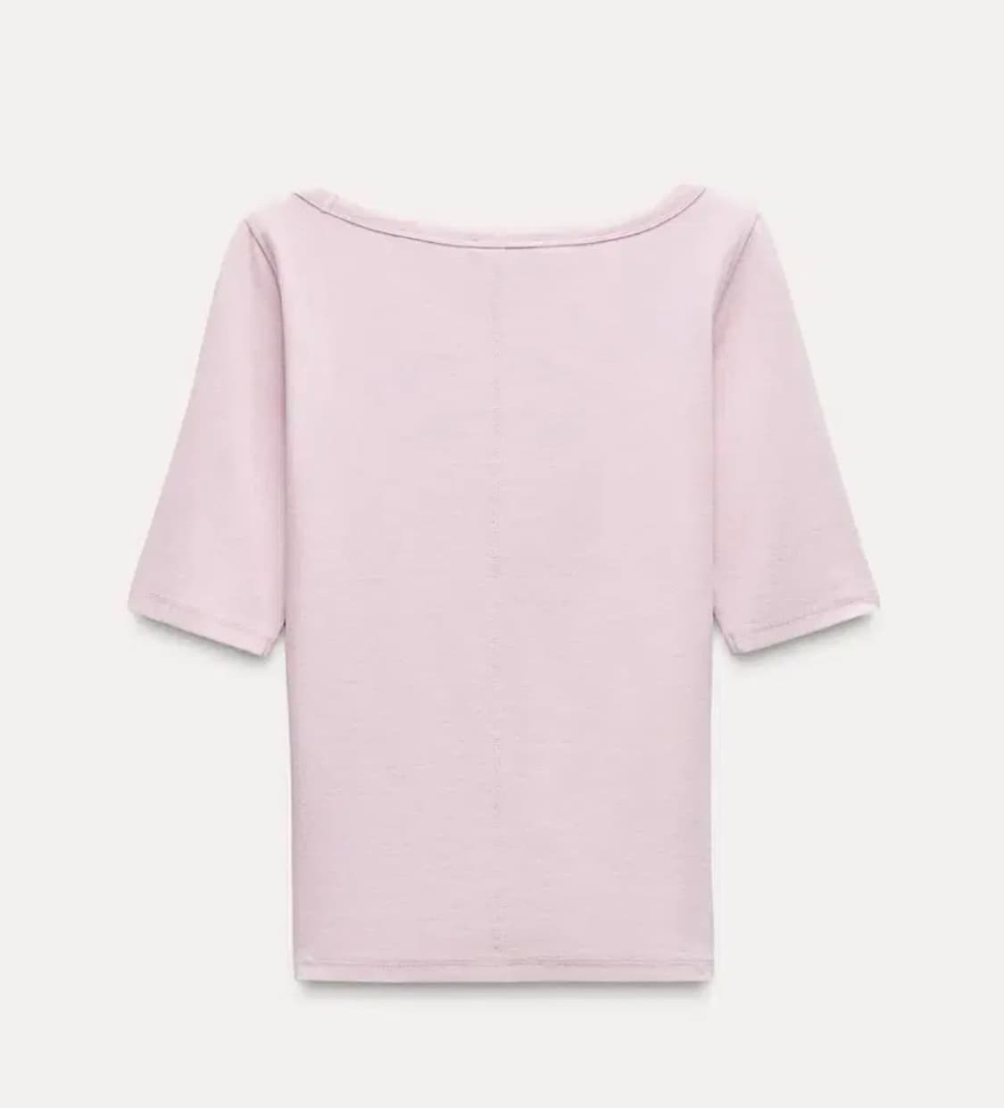 ZARA 자라 와이드 라운드 넥 티셔츠, 자라 스쿱넥 티셔츠 핑크 상품이미지6