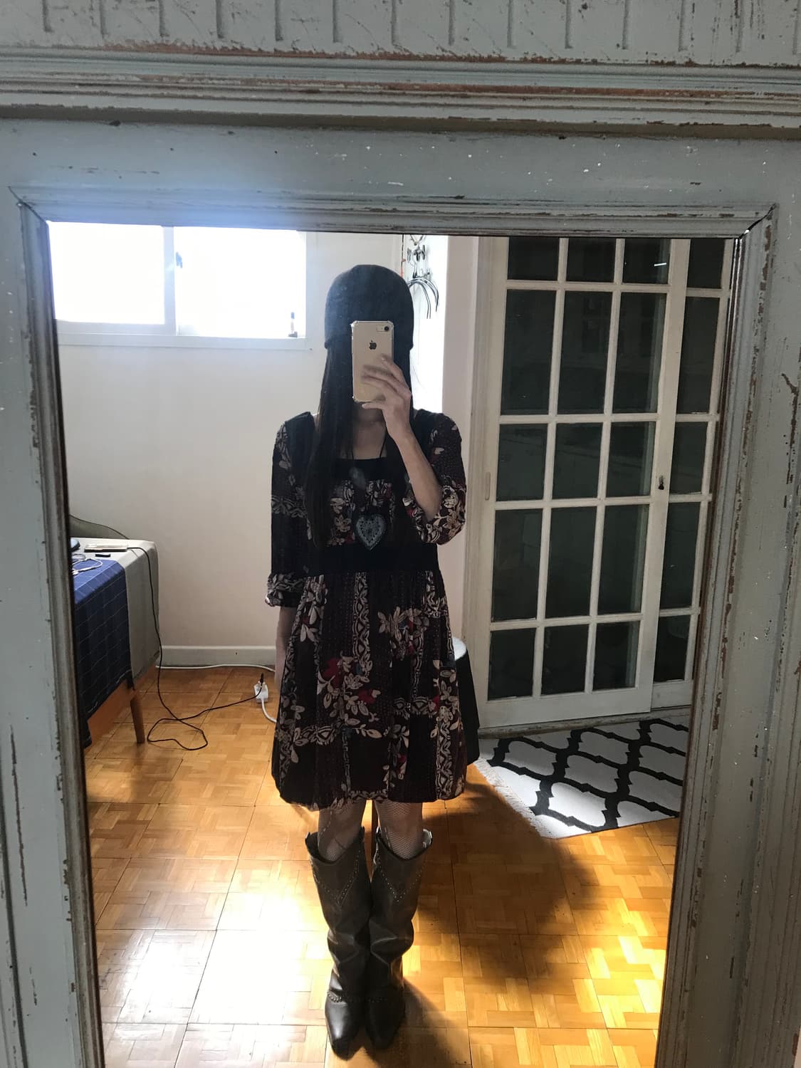 vintage velvet pattern one-piece 상품이미지5